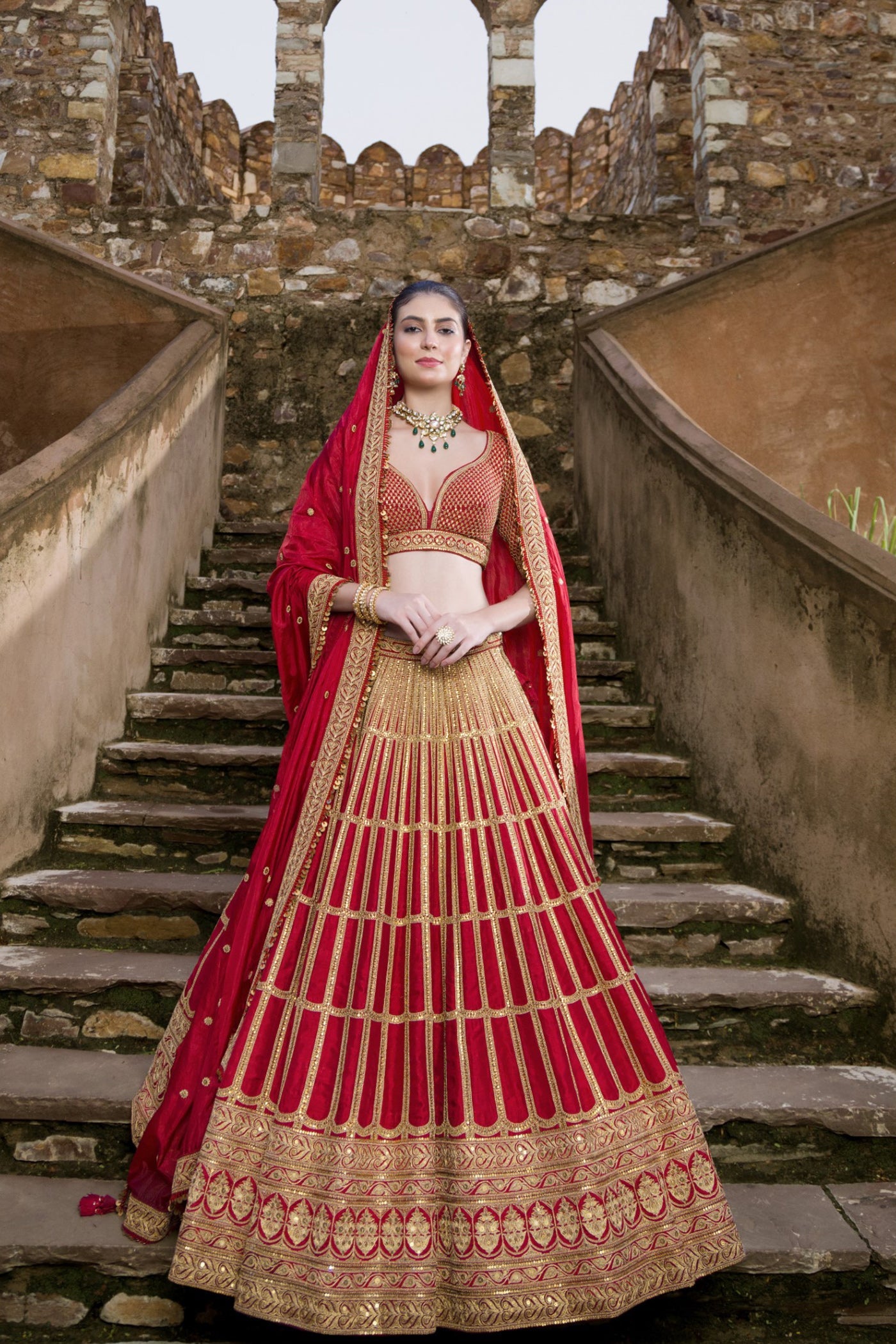 Red Embellished Lehenga Set