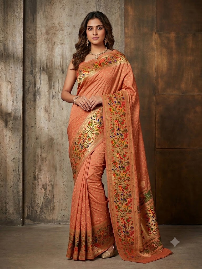 Peach Bandhej Printed Premium Silk Saree