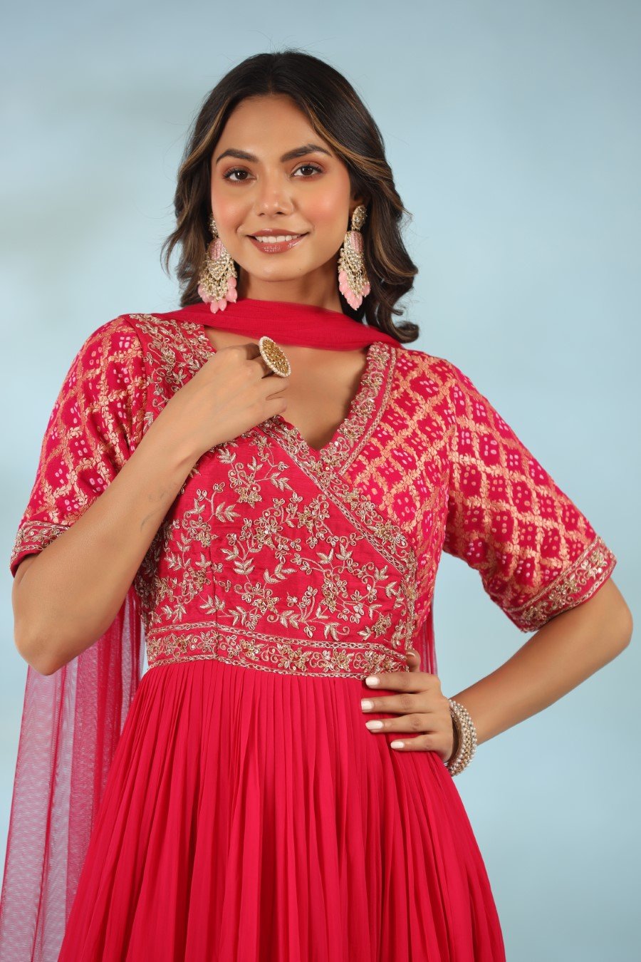 Deep Pink Hand Embriodered Anarkali with Dupatta