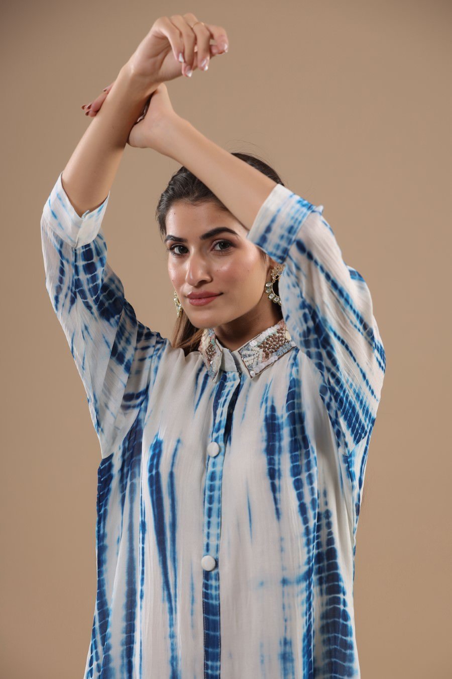 Indigo Blue Tie Dyed & Embellished Tunic