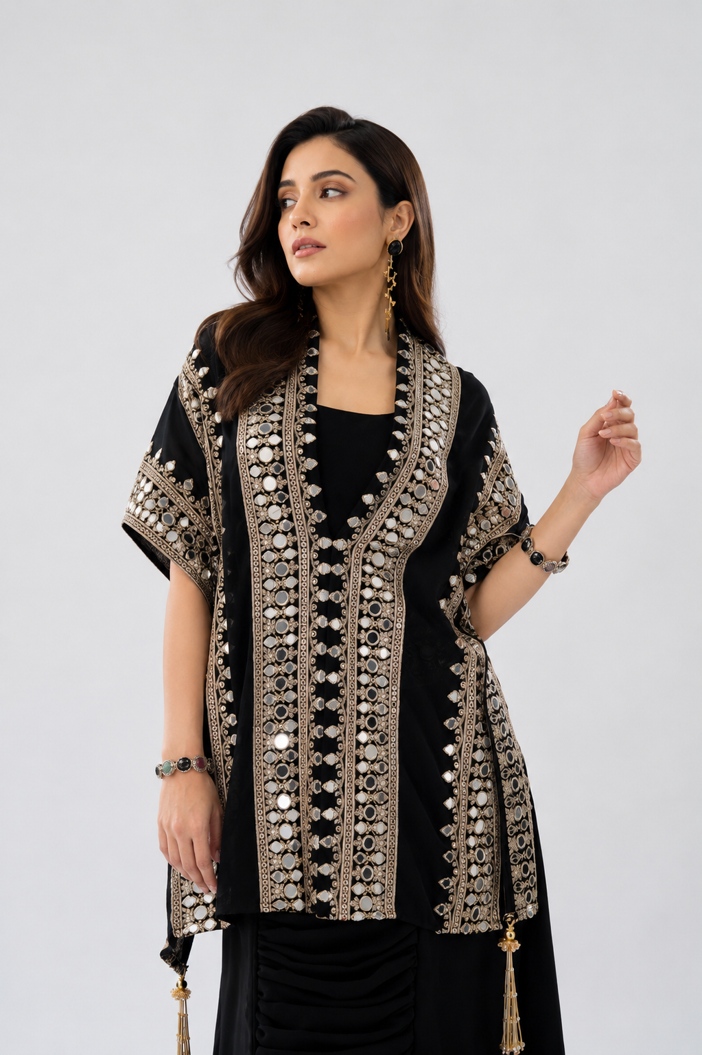 Majestic Black Embellished Georgette Silk Skirt Set