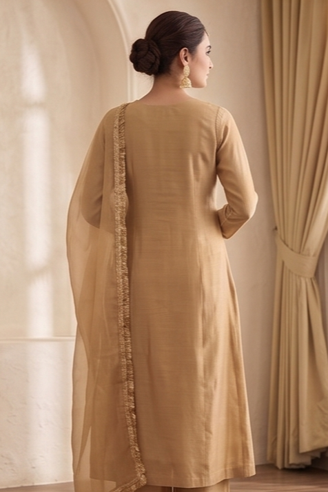 Soft Gold Tissue Silk Anarkali Suit Set
