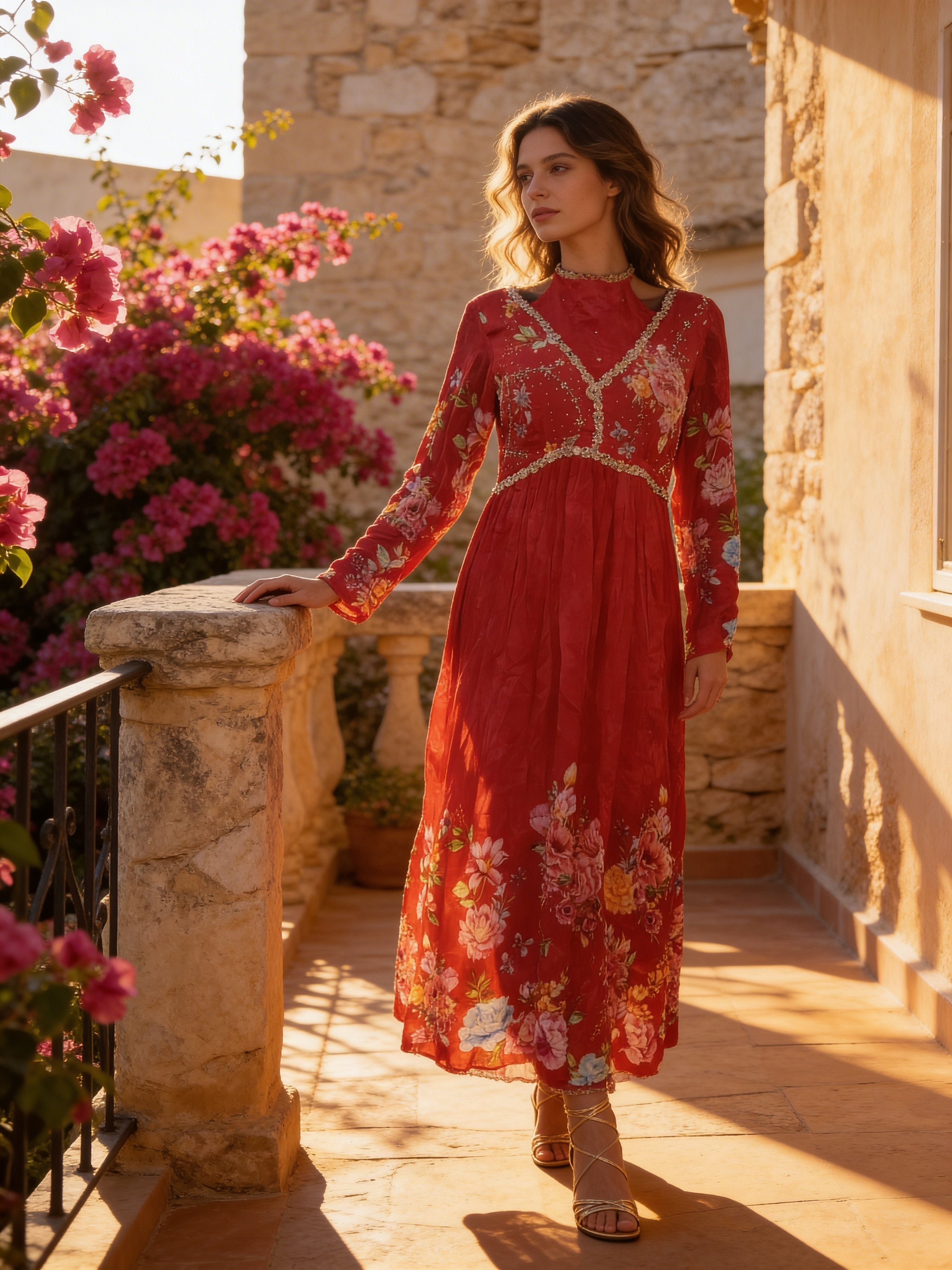 Deep Red Embellished Organza Silk Dhoti Kurta Set