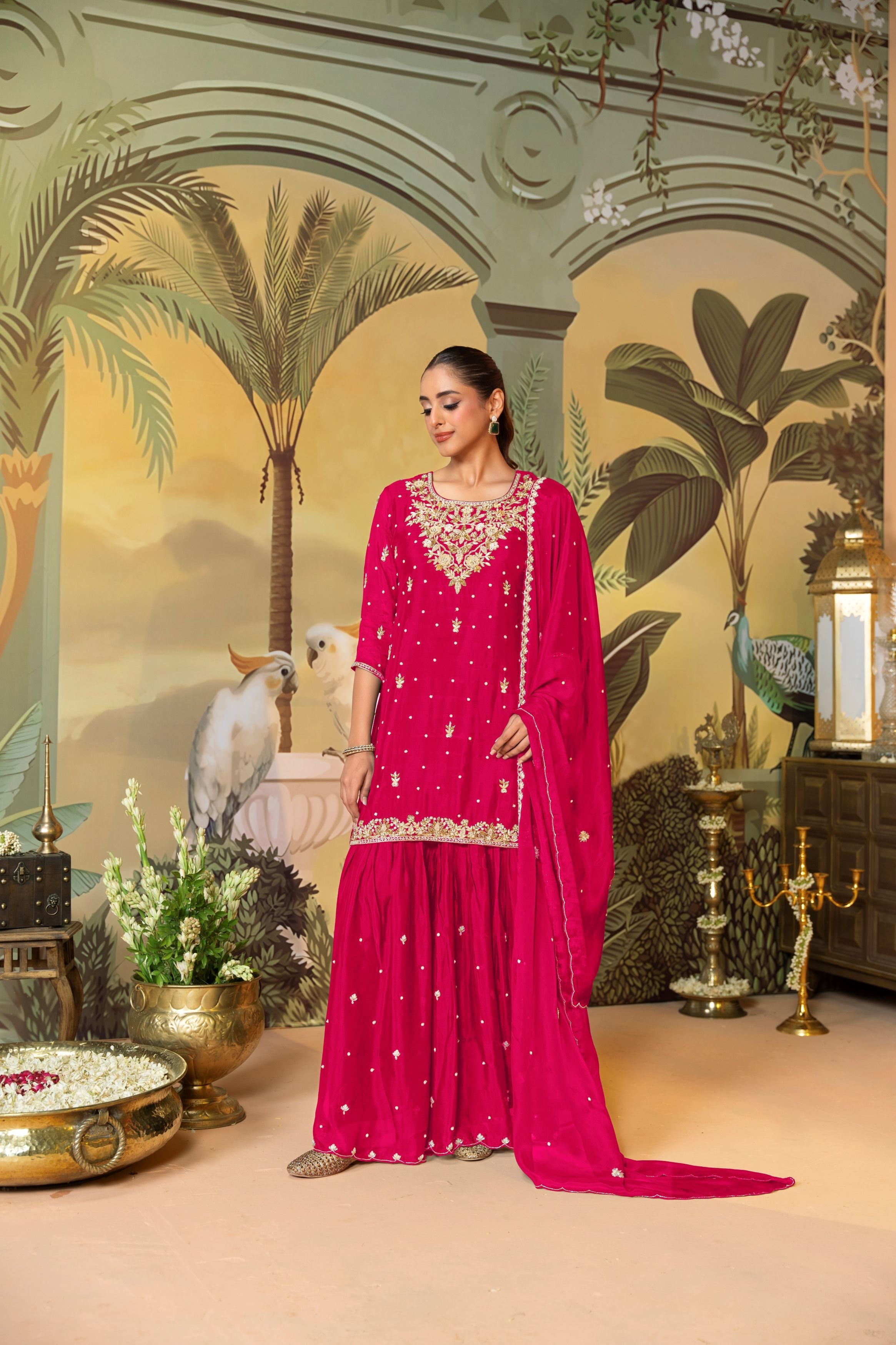 Queen Pink Embellished Sharara Set