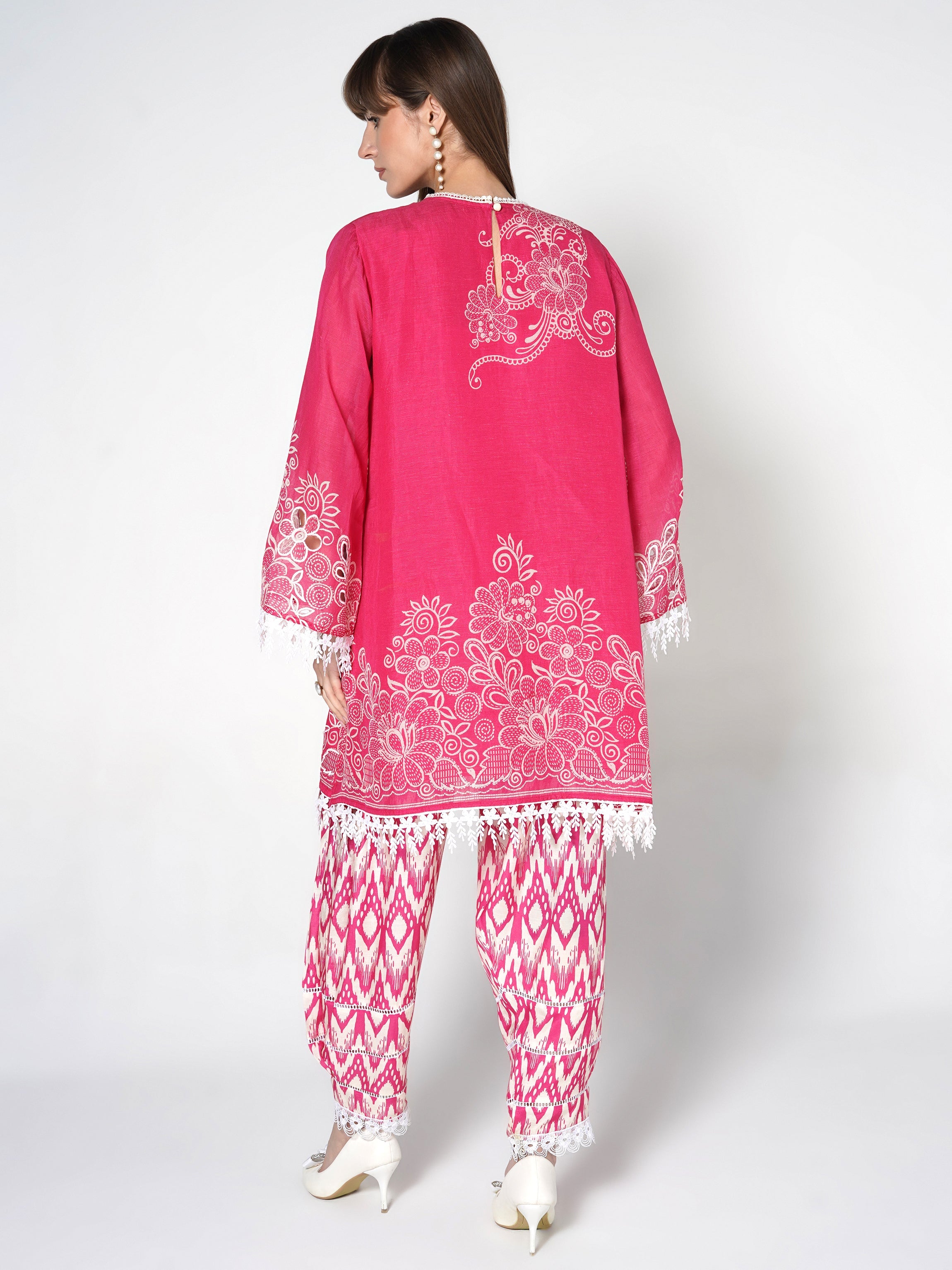Bright Pink Printed Linen Silk Co-Ord Set
