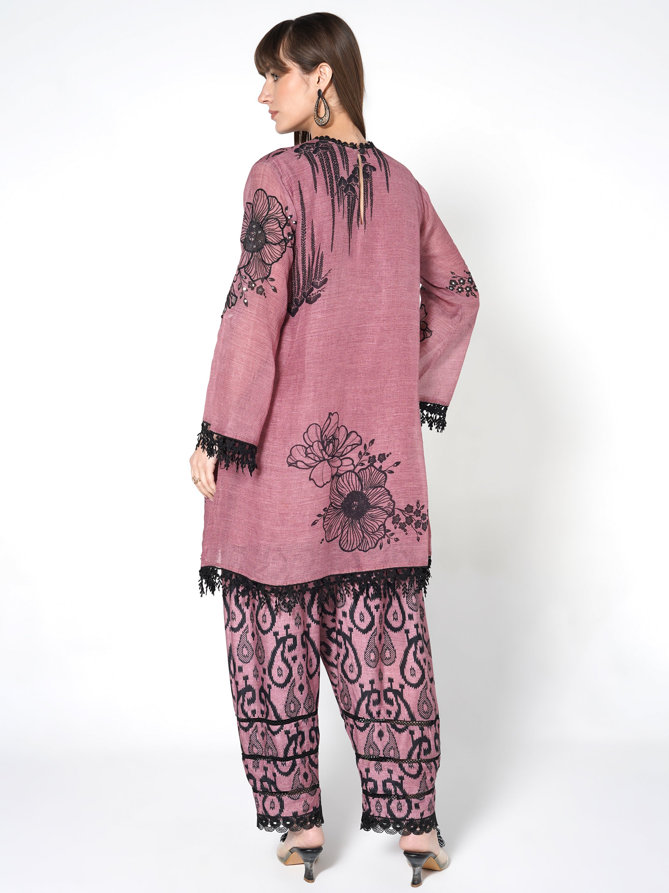 Mauve Onyx Printed Linen Silk Co-Ord Set