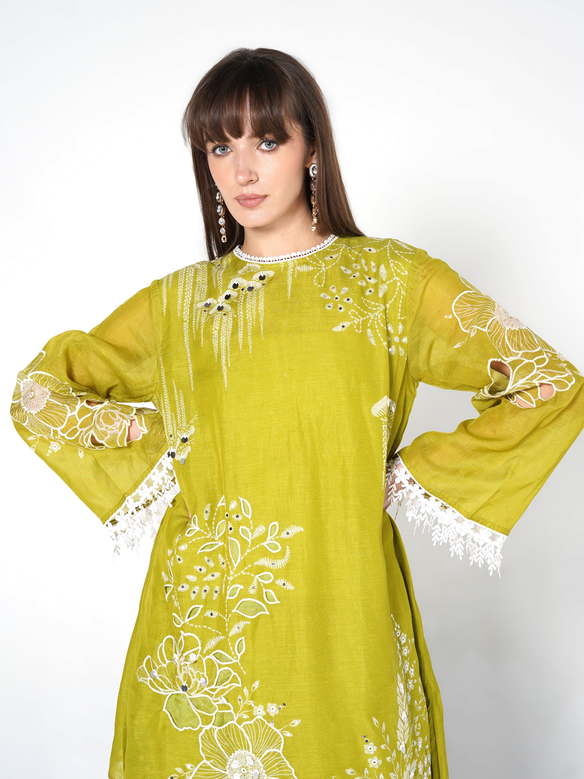 Citron Yellow Printed Linen Silk Co-Ord Set