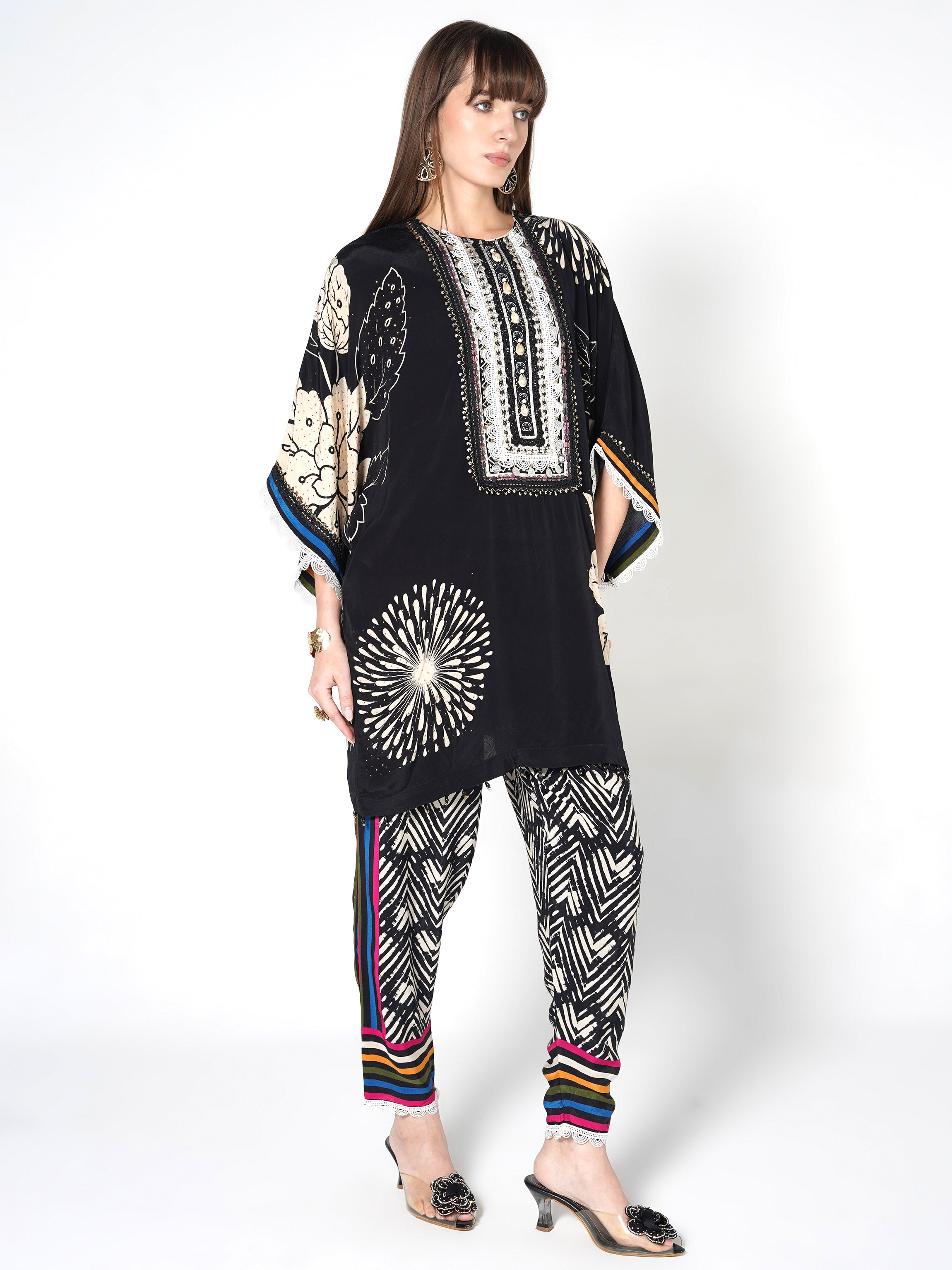 Obsidian Black Embellished Crepe Silk Co-Ord Set