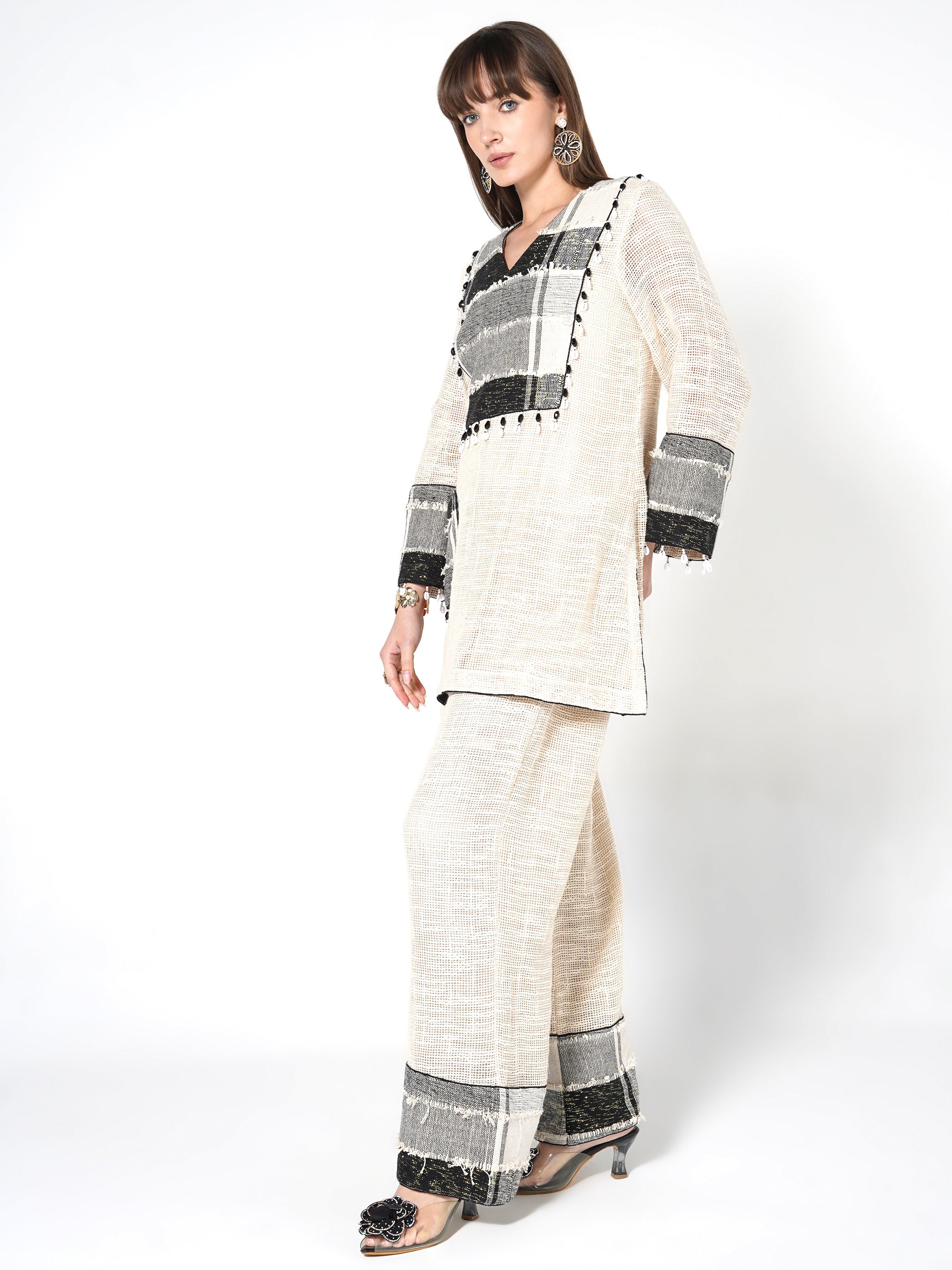 Natural Beige Patchwork Jute Co-ord Set