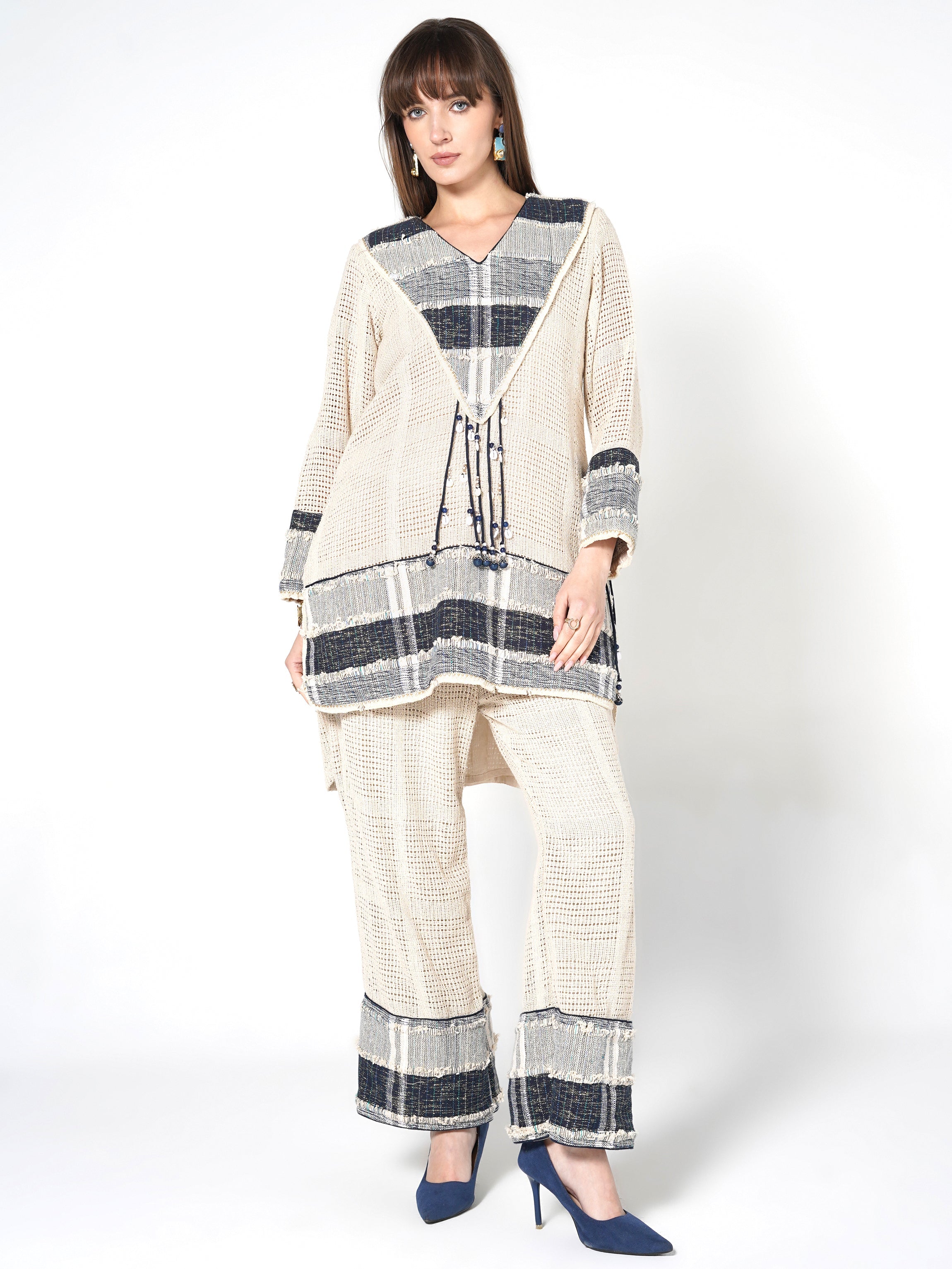 Natural Sand Woven Panel Jute Co-ord Set