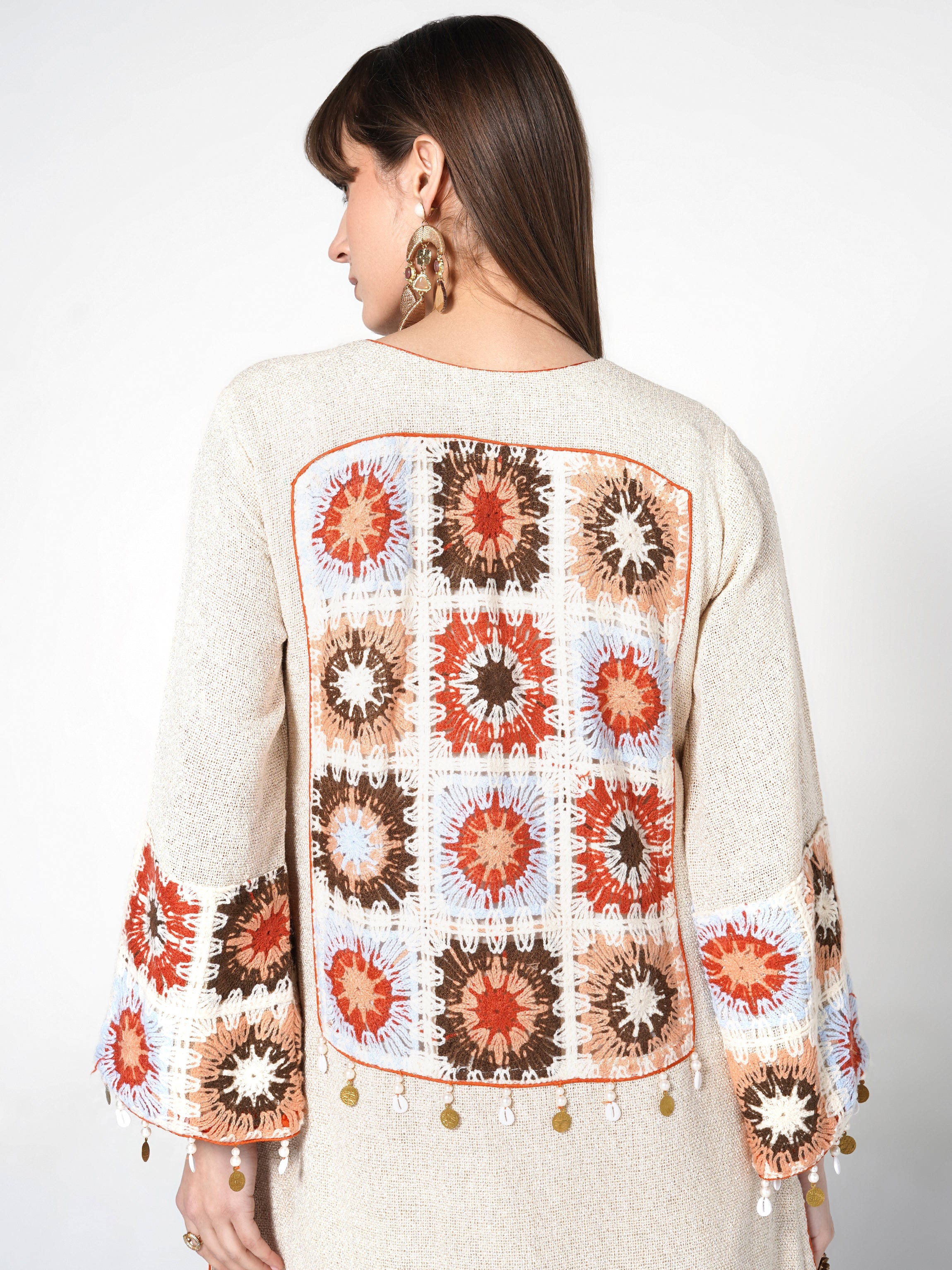 Neutral Beige Jute Bohemian Motif Co-ord Set