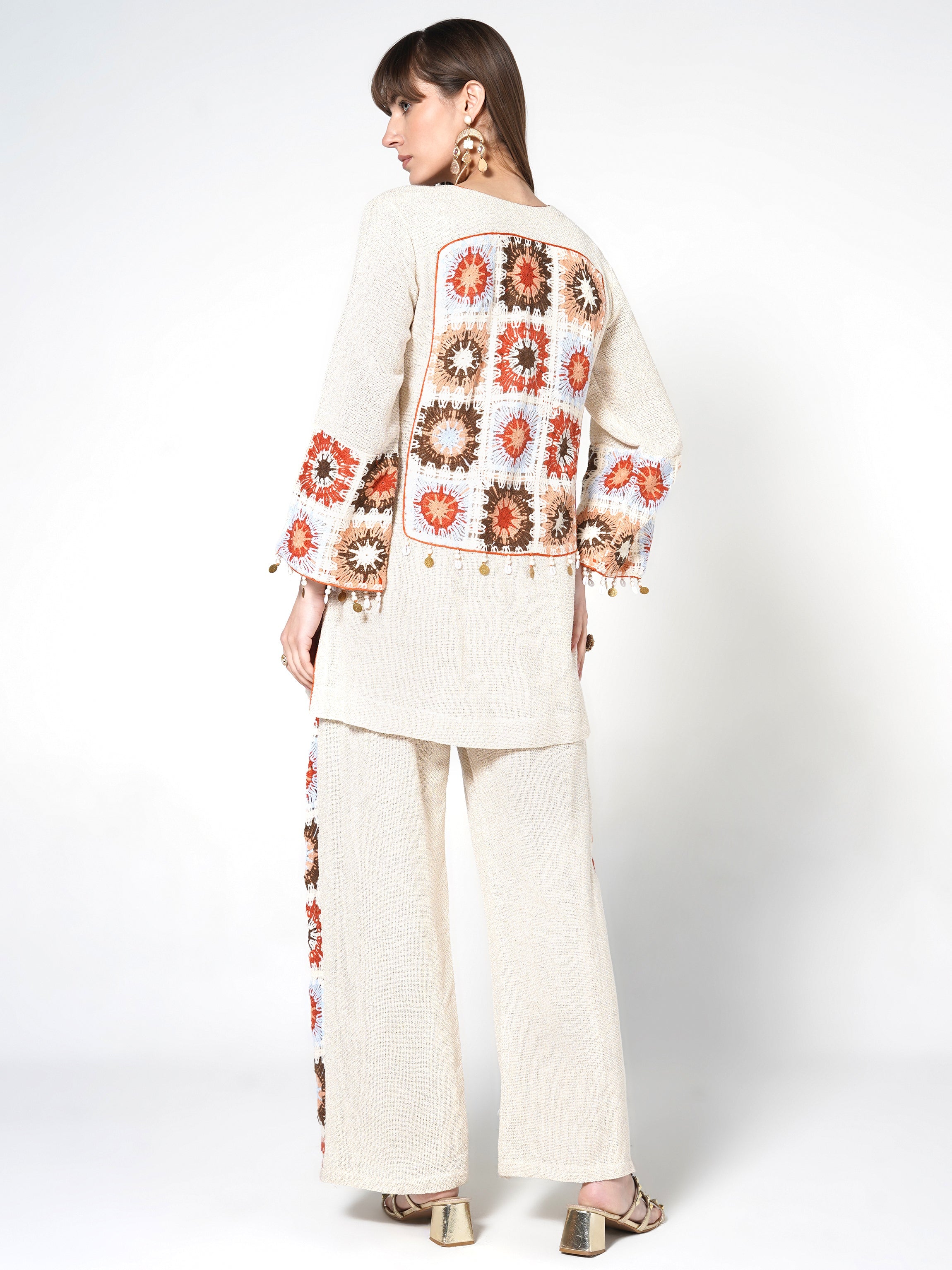 Neutral Beige Jute Bohemian Motif Co-ord Set