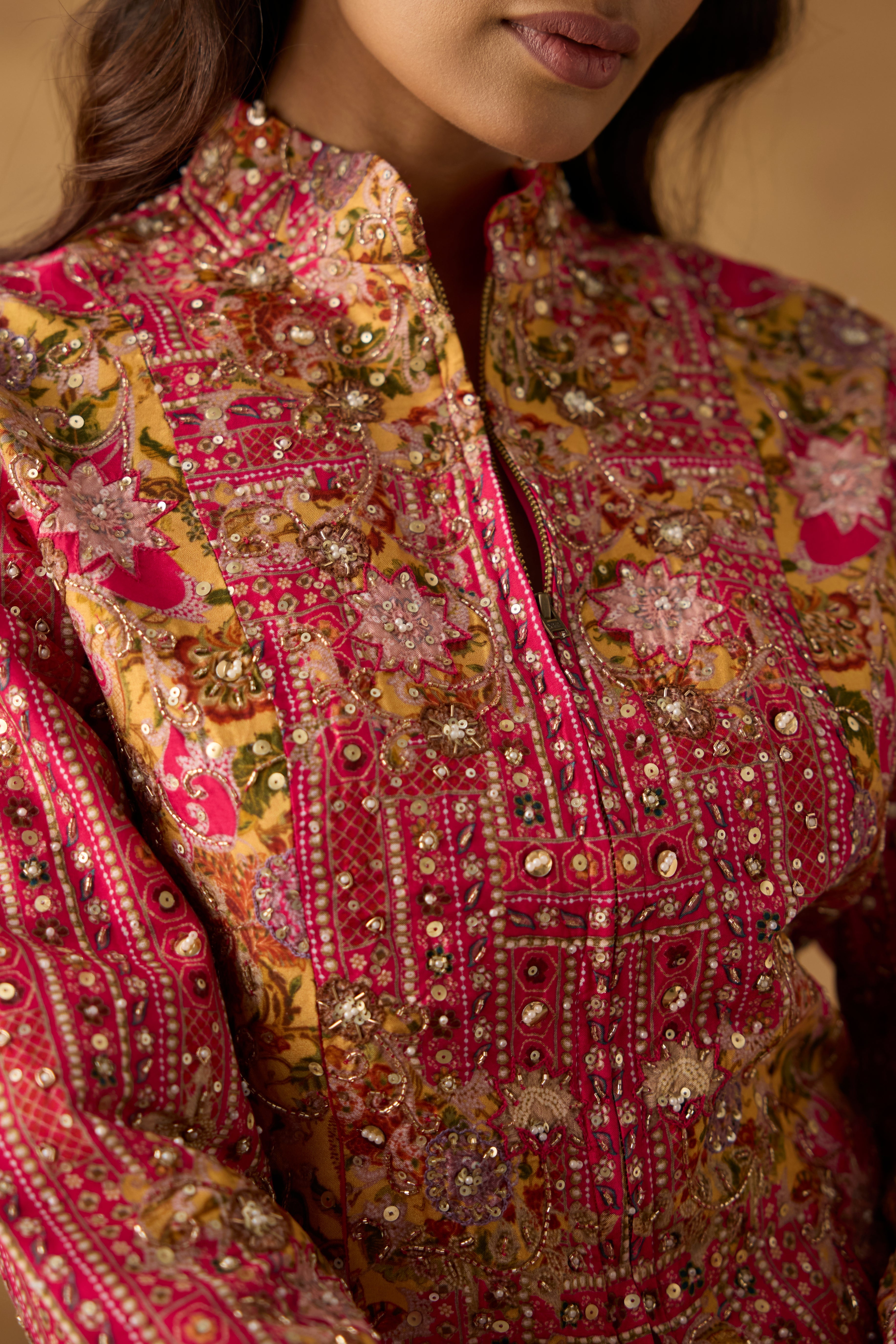 Vibrant Rani Pink Embellished Georgette Silk Co-Ord Set