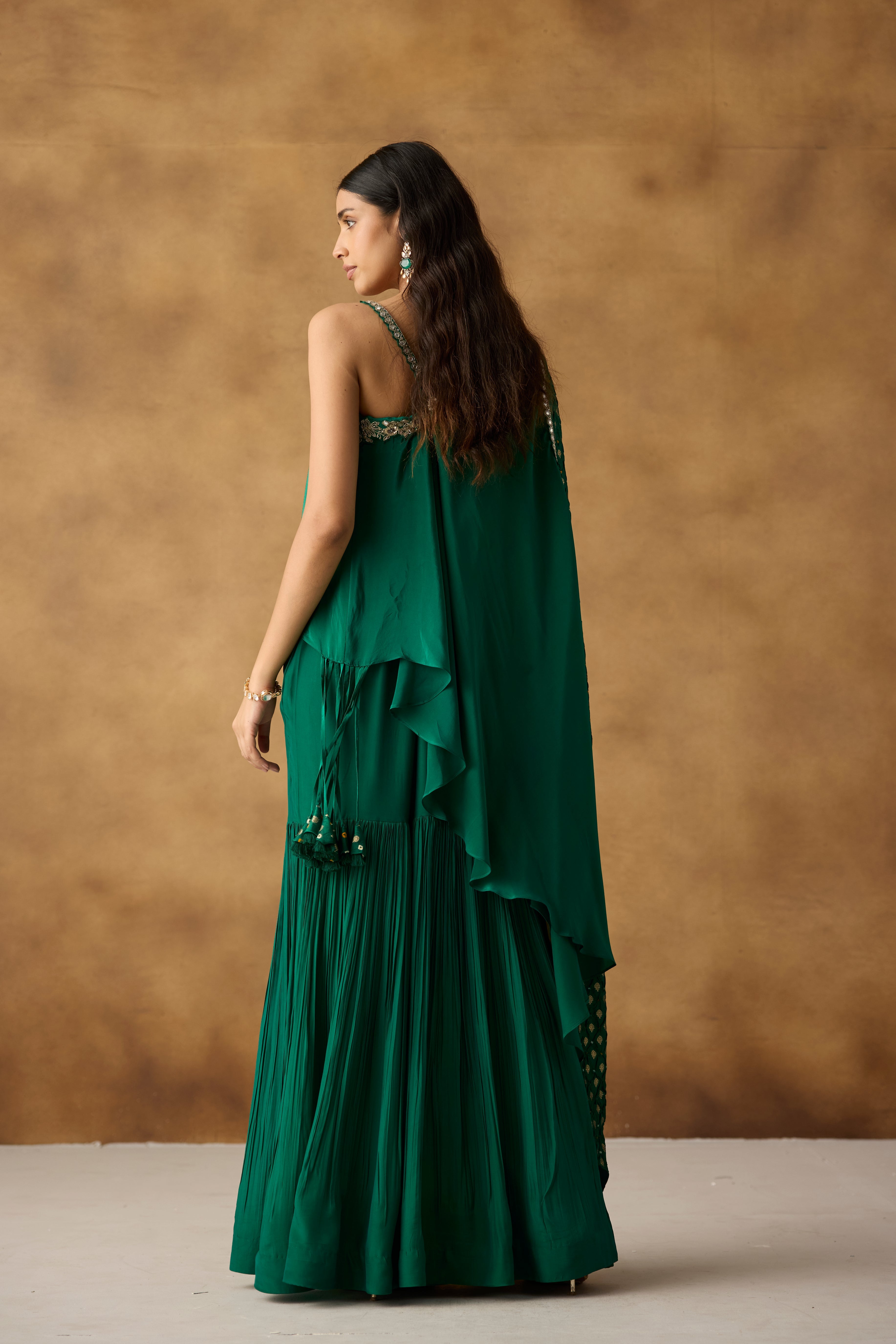 Emerald Green Embellished Crepe Silk Sharara Set