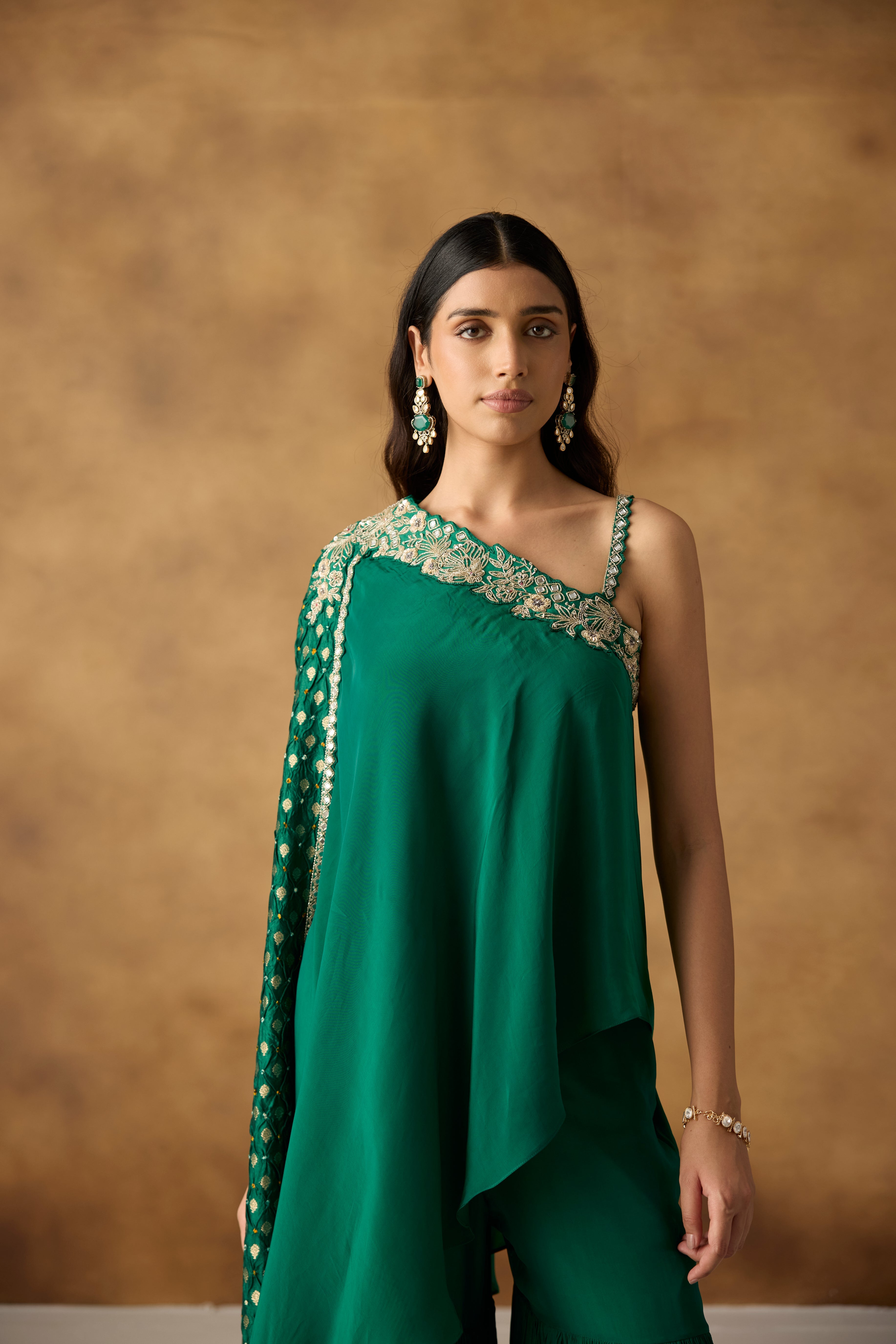 Emerald Green Embellished Crepe Silk Sharara Set