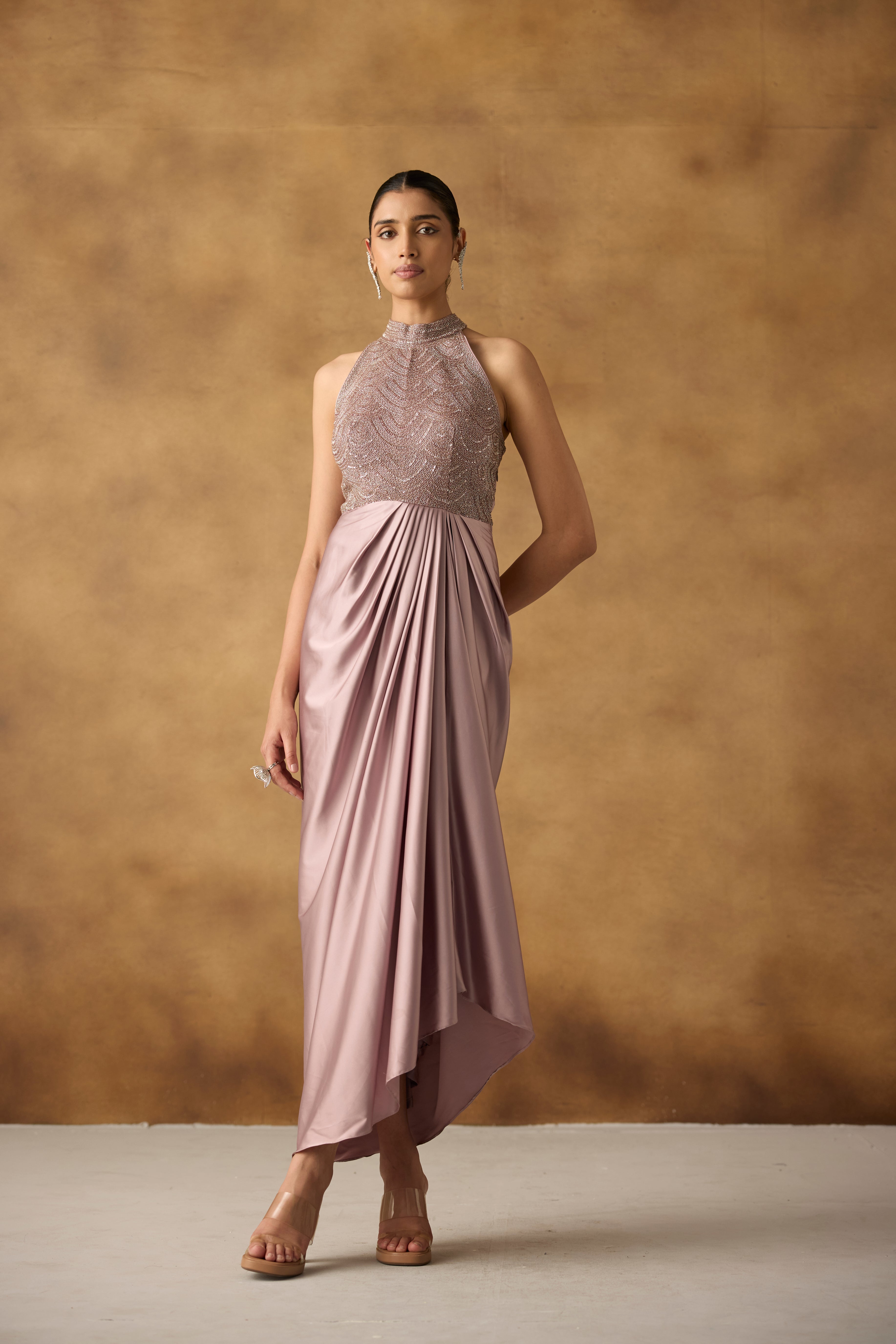 Lilac Embellished Satin Silk Dress