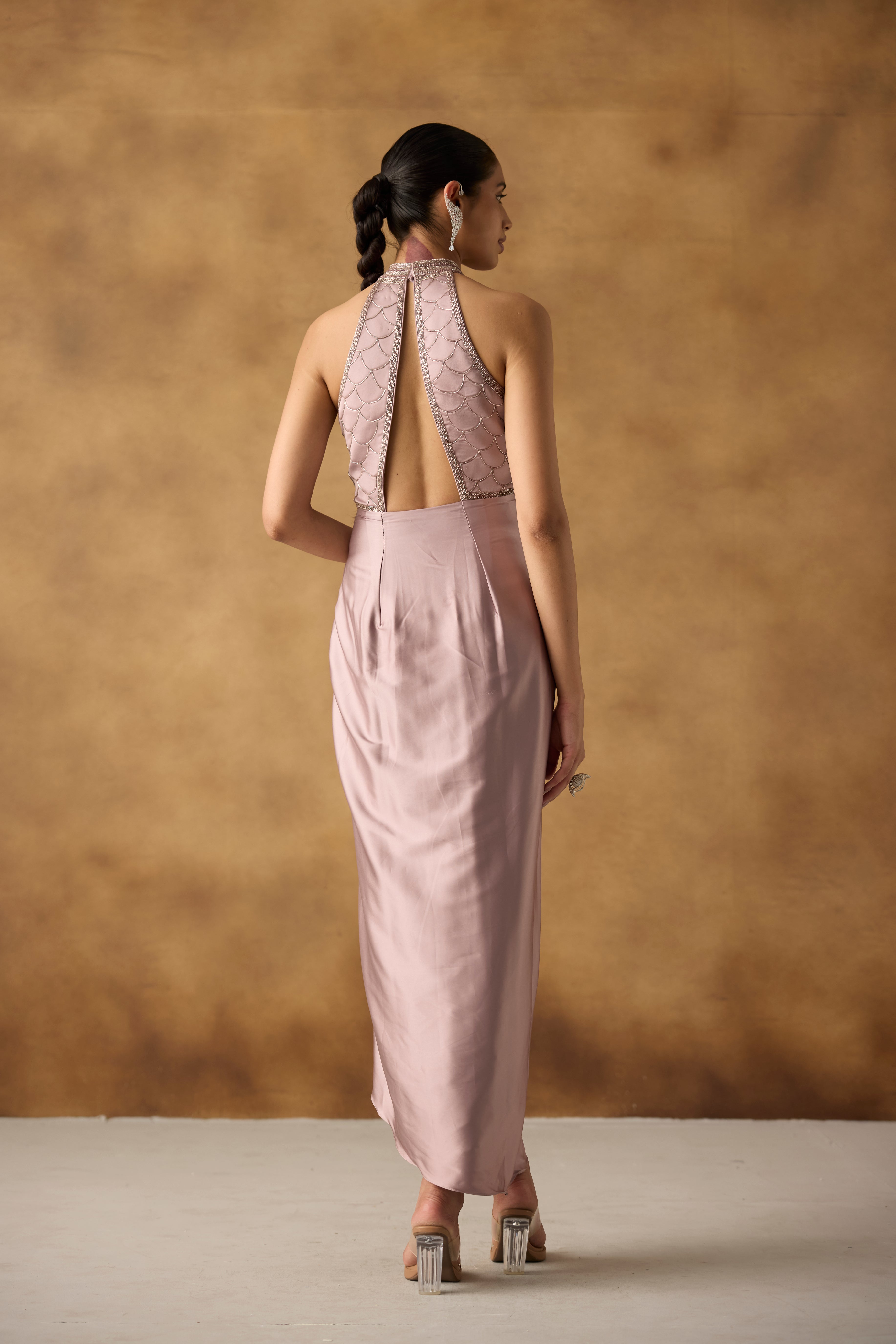 Lilac Embellished Satin Silk Dress