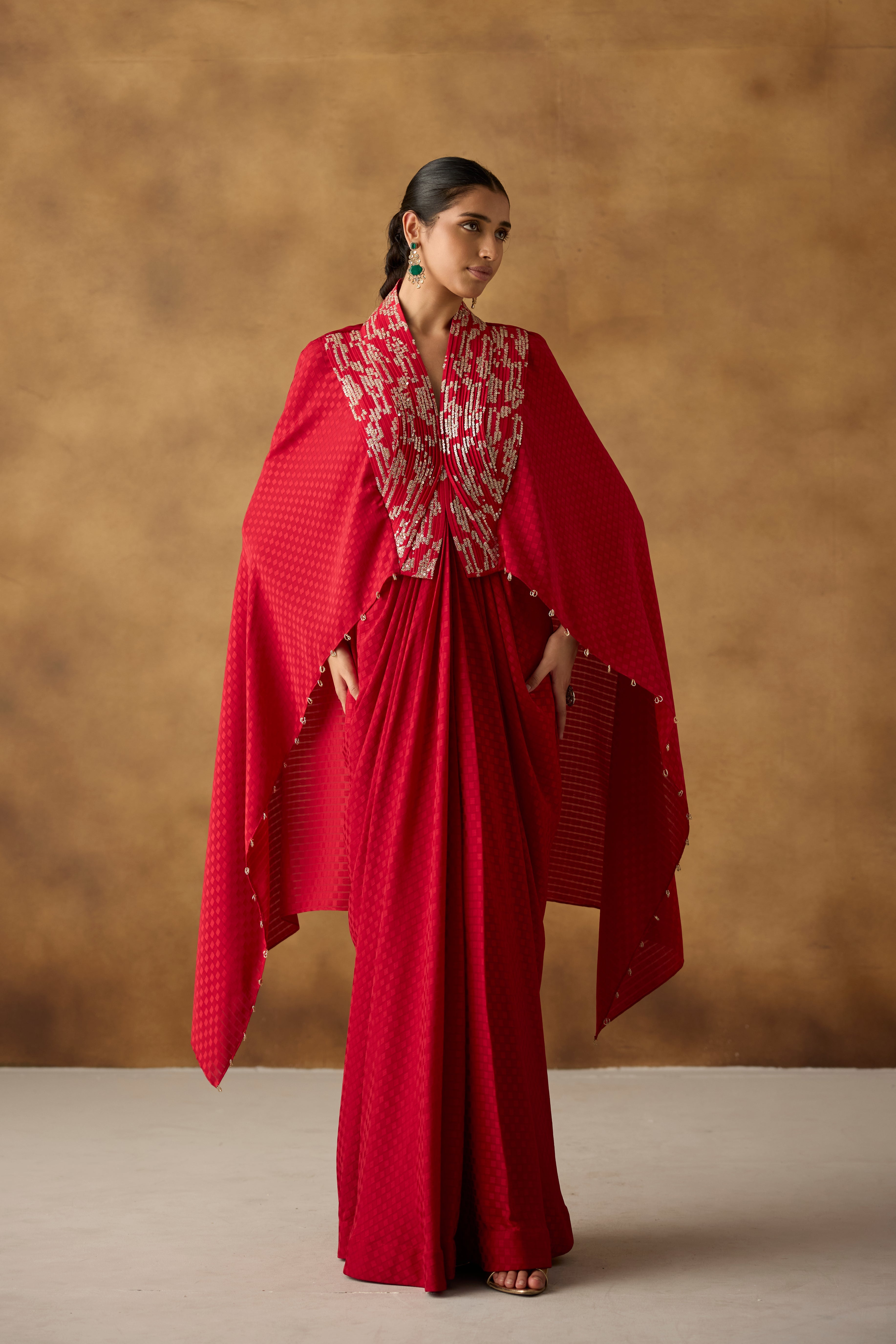 Deep Red Embellished Georgette Silk Kaftan Dress