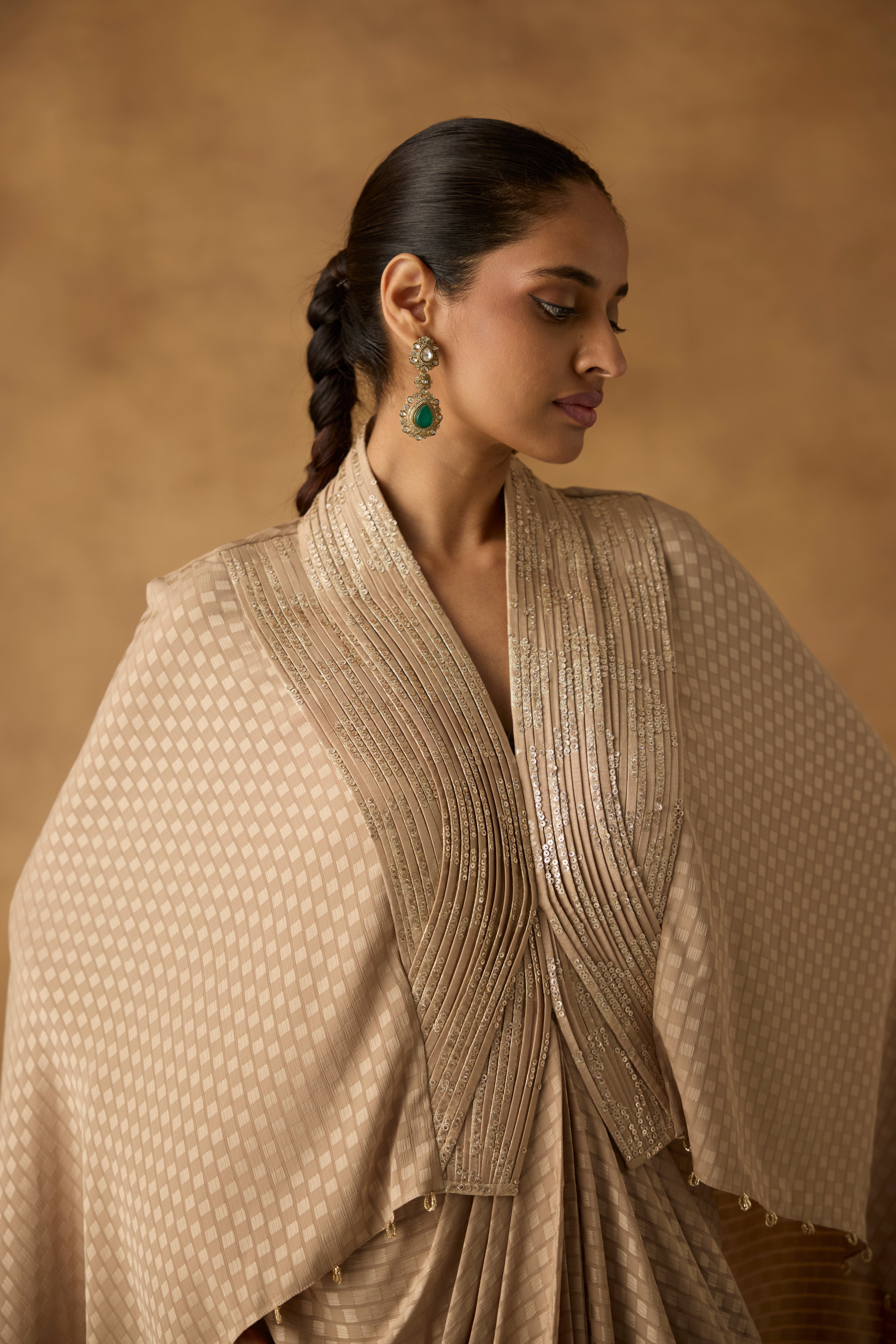 Beige Isla Embellished Georgette Silk Kaftan Dress