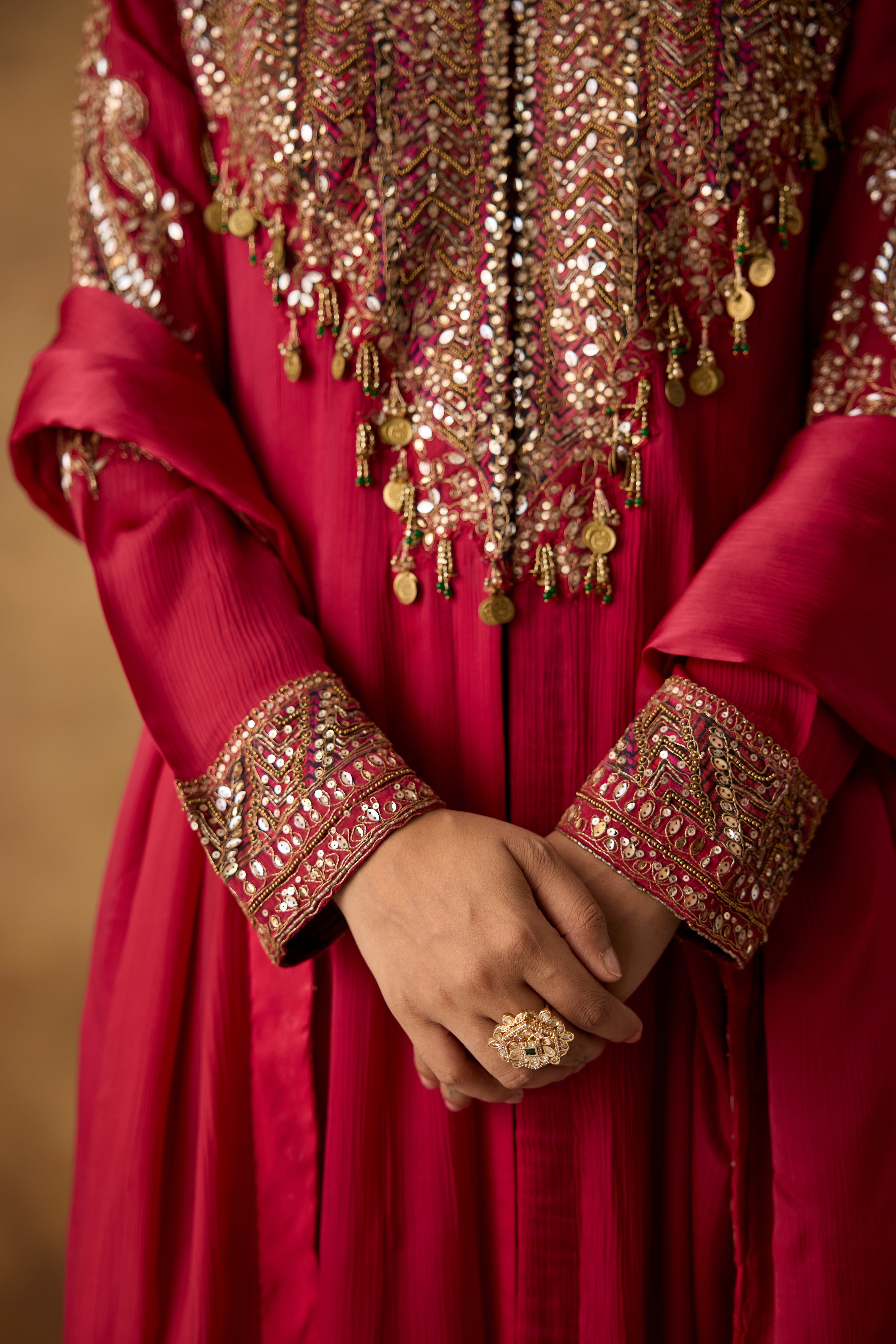Striking Berry Pink Embellished Jacket Pant Set