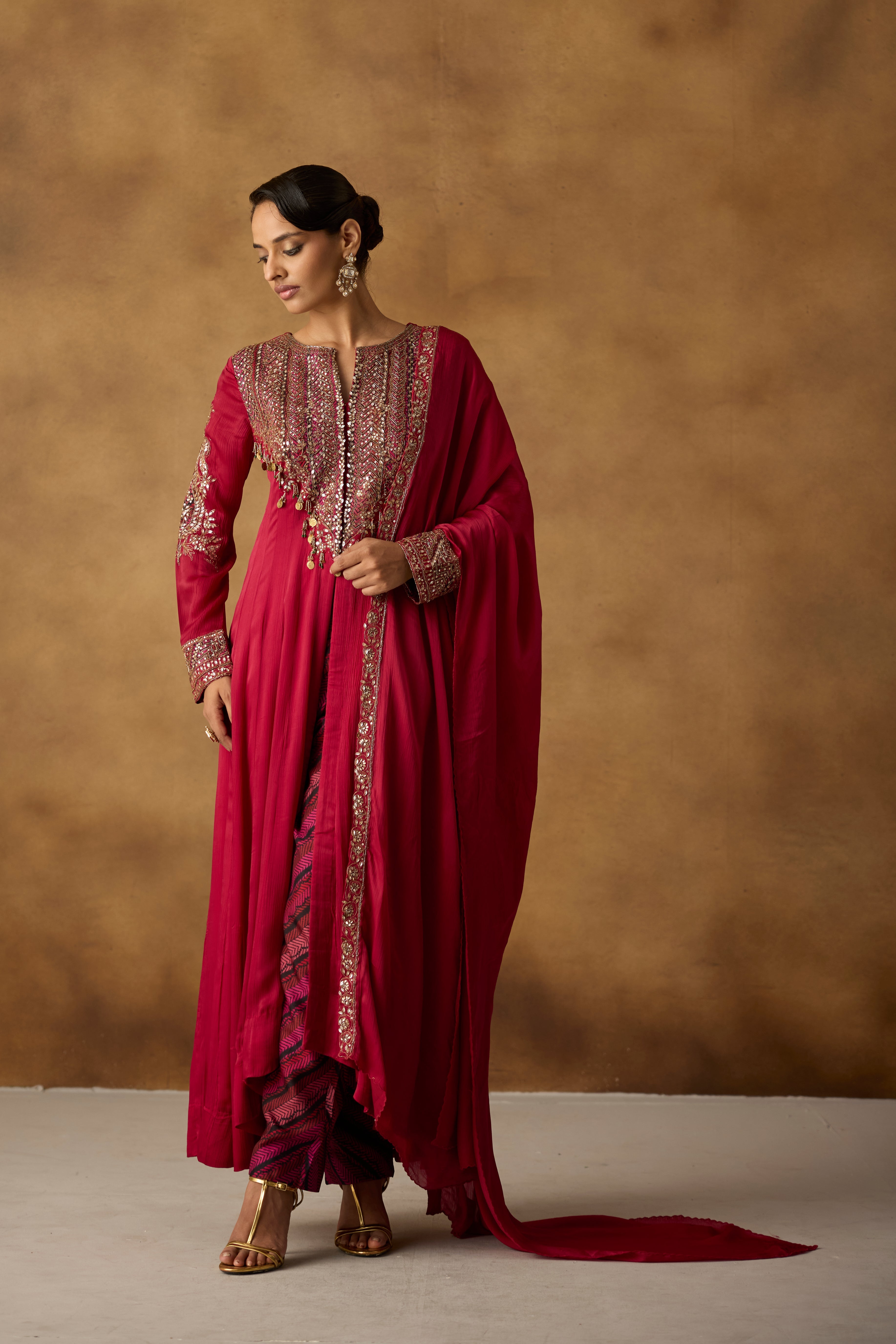 Striking Berry Pink Embellished Jacket Pant Set