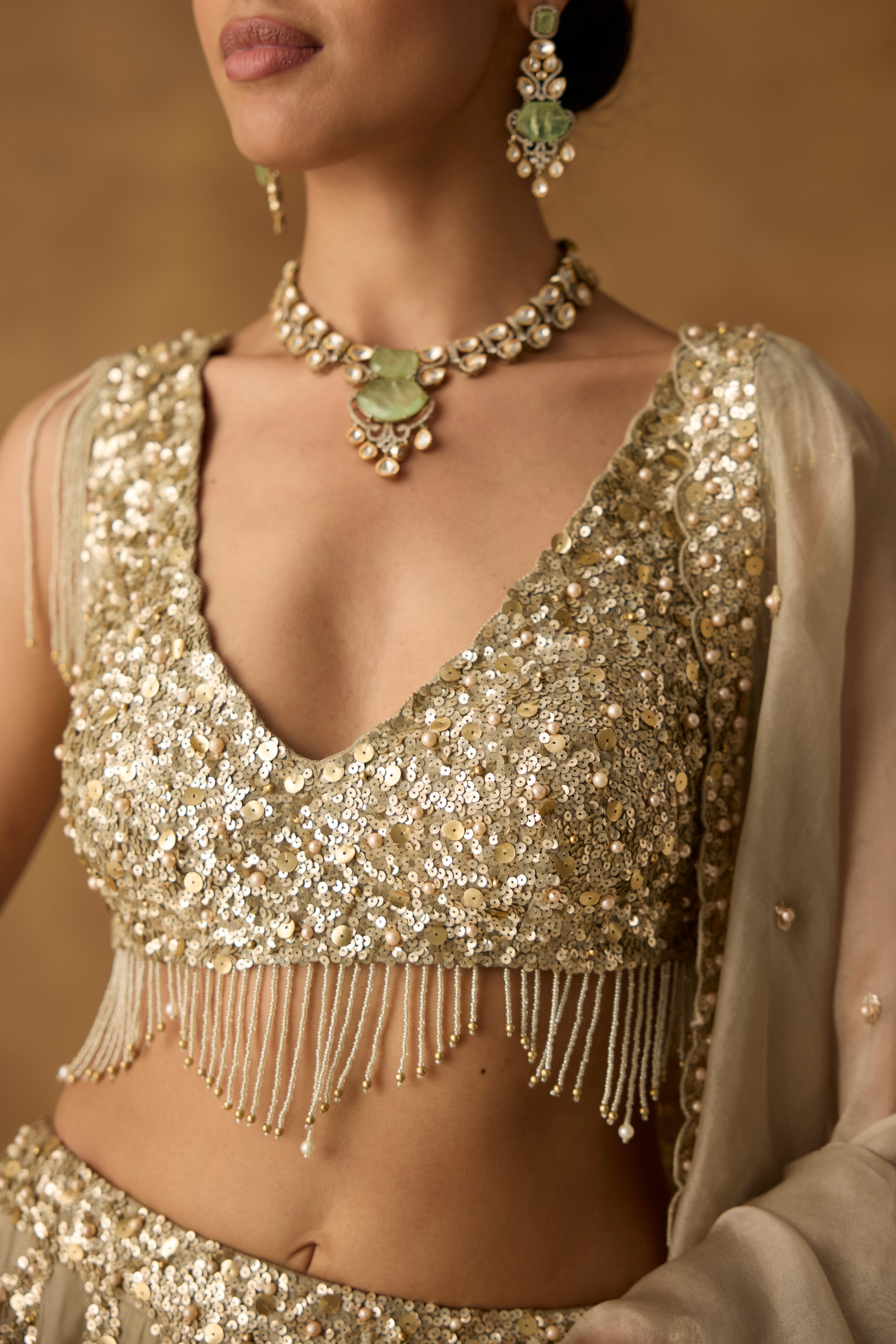 Sage Green Embellished Organza Silk Lehenga Set