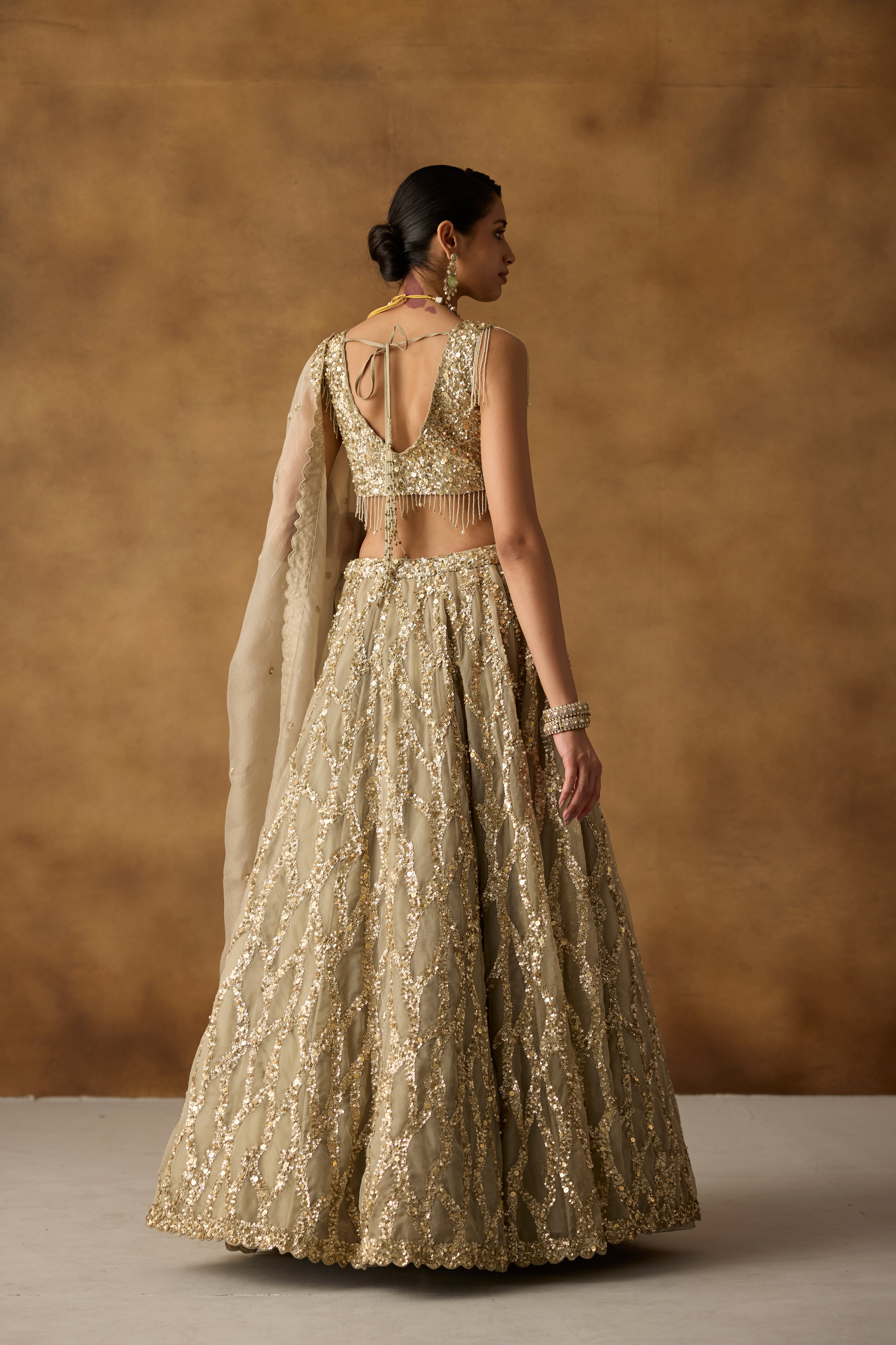Sage Green Embellished Organza Silk Lehenga Set