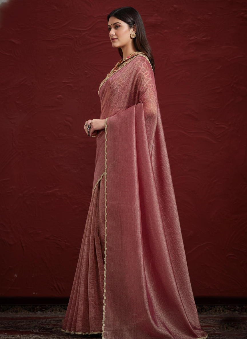 Dusty Rose Embellished Tissue Silk Saree