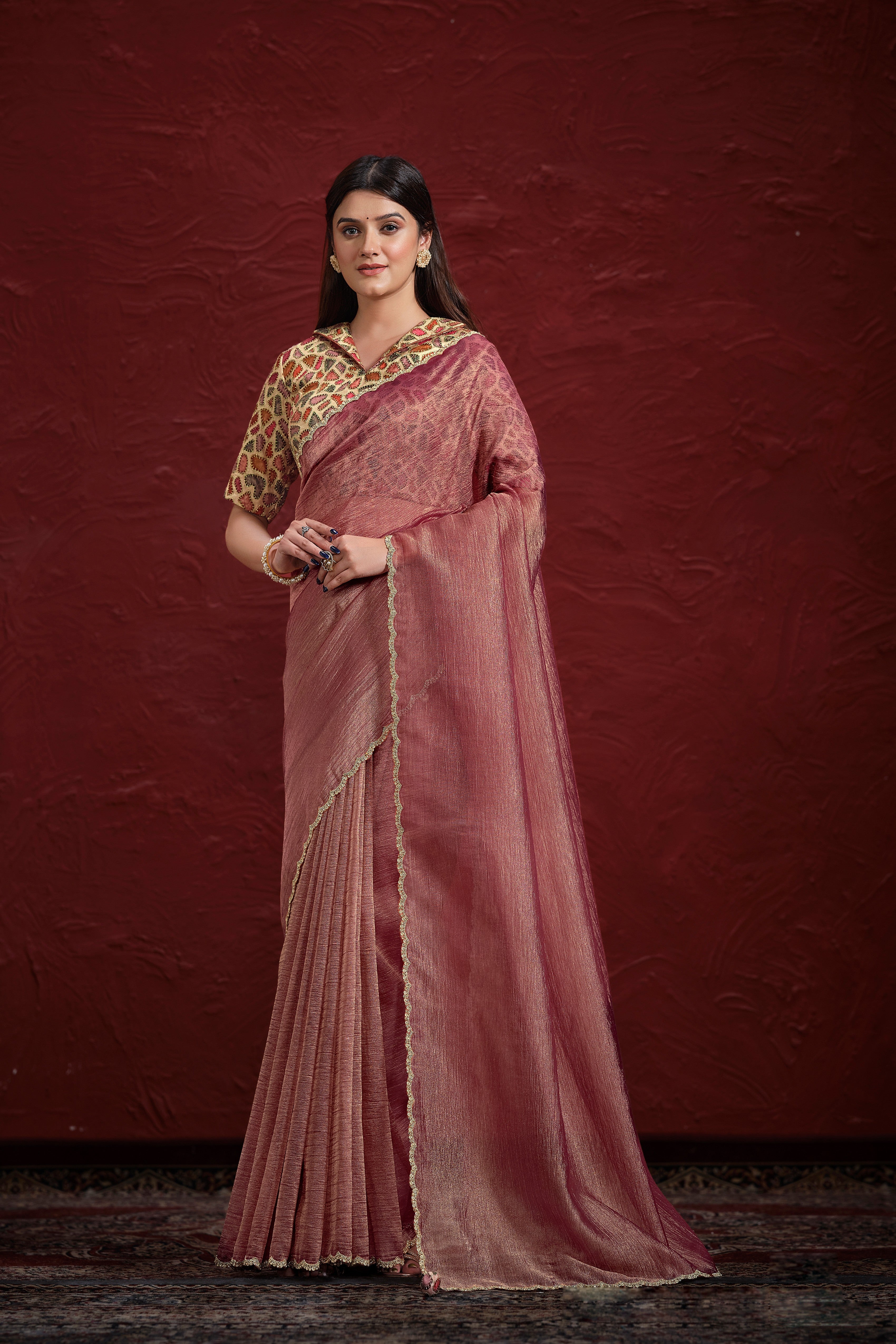 Light Maroon Embroidered Zari Banarasi Silk Saree