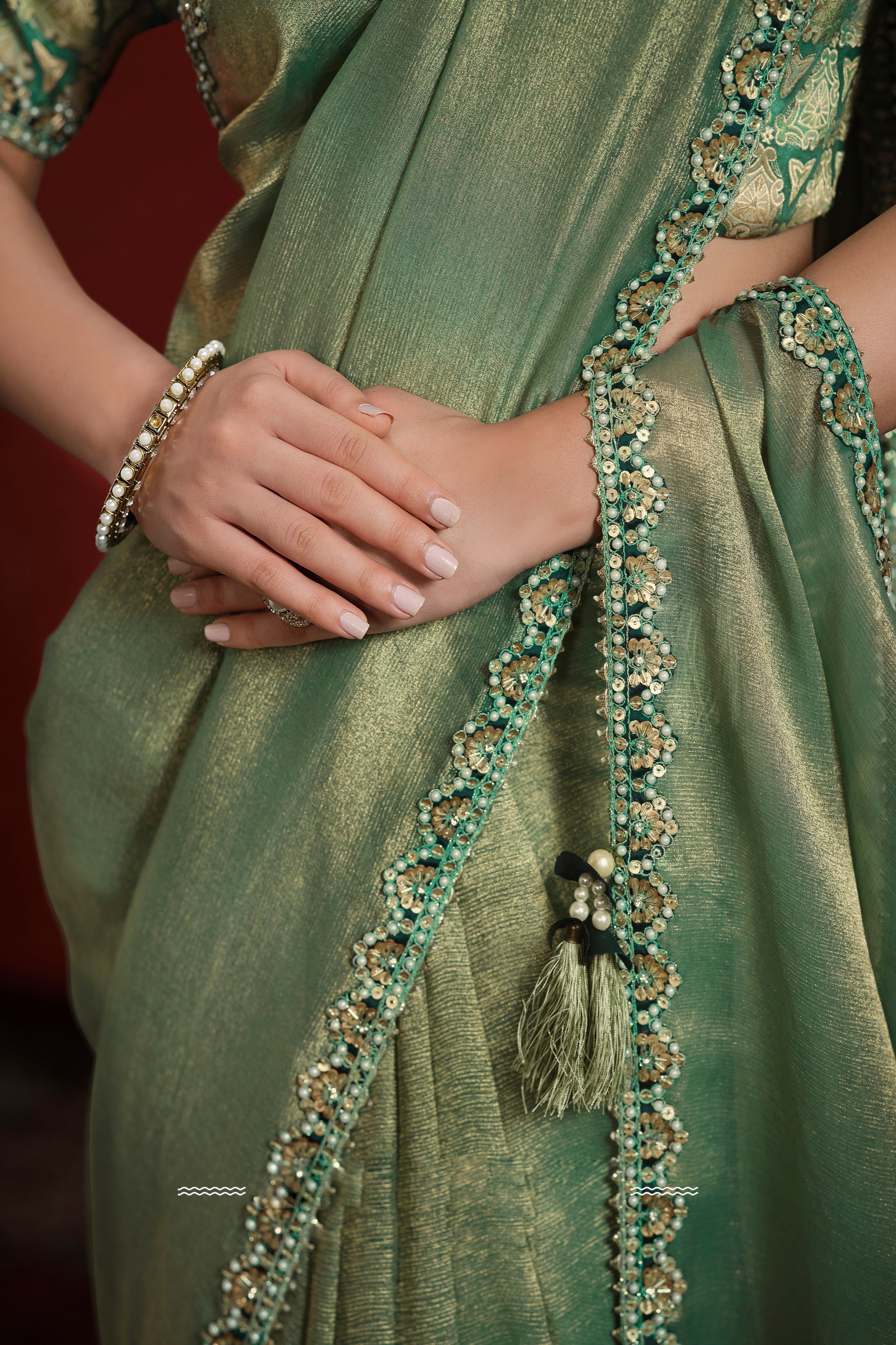Light Green Embellished Zari Banarasi Silk Saree
