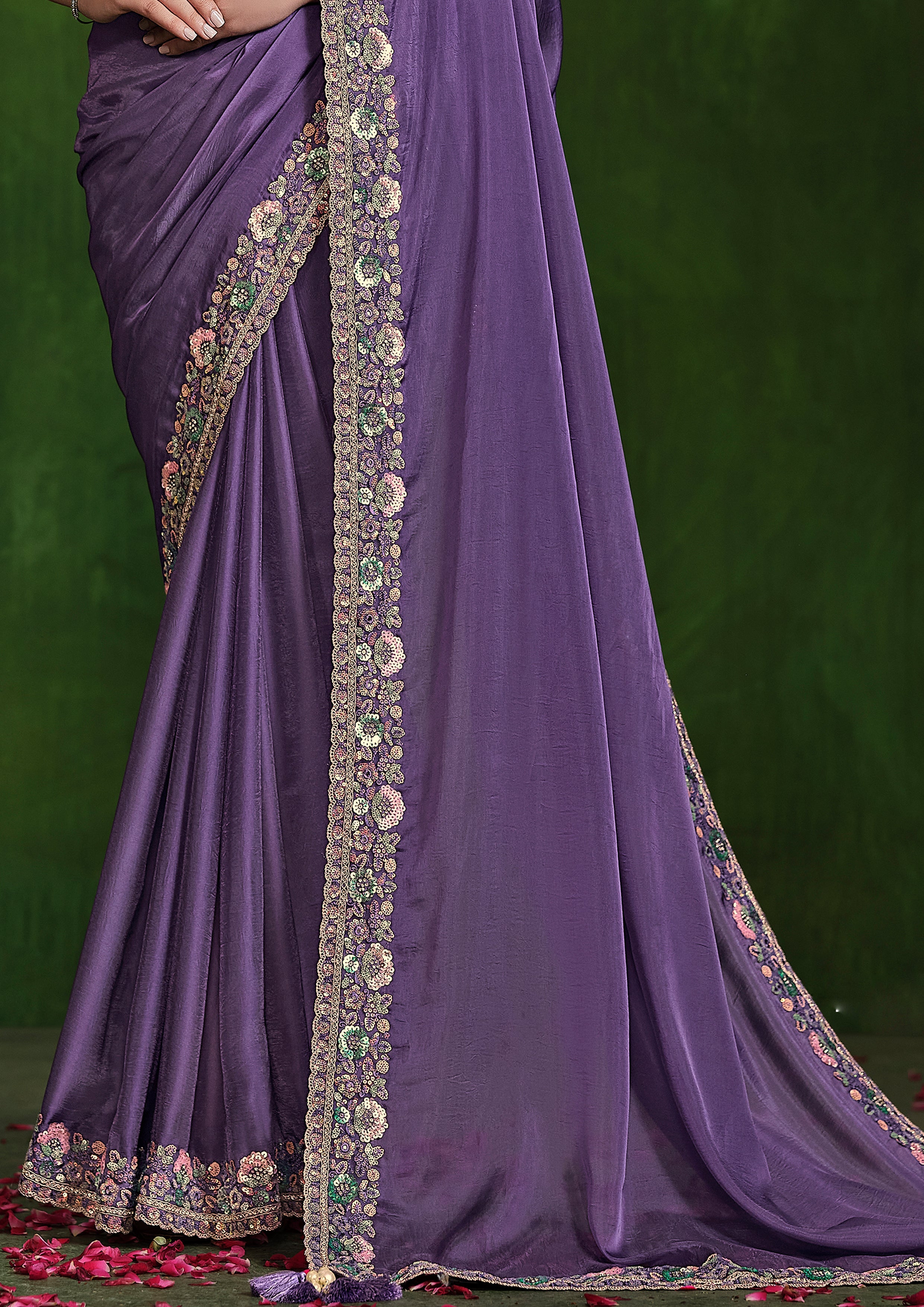 Grape Mist Embellished Habutai Silk Saree