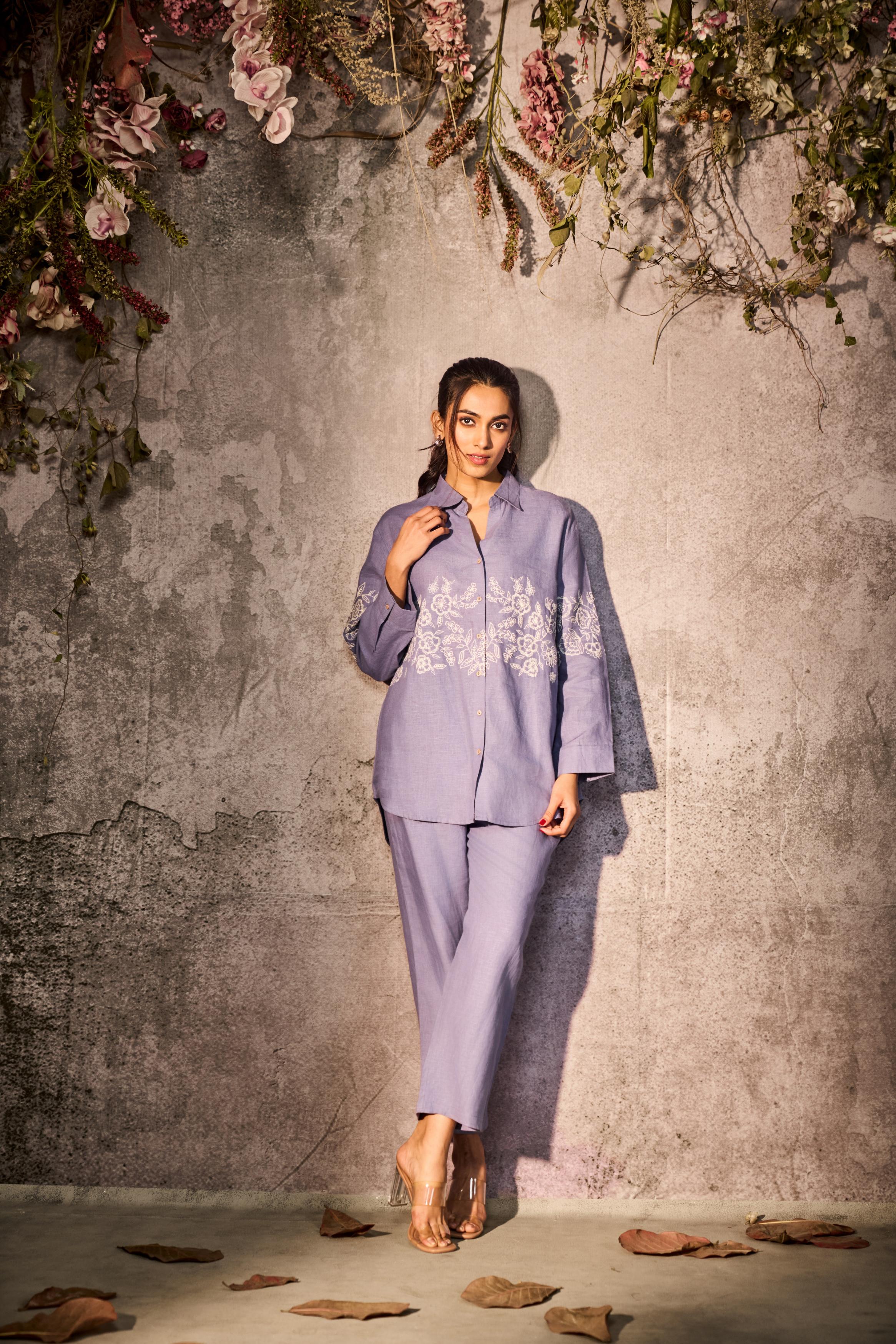 Orchid Premium Embroidered Linen Silk Co-Ord Set