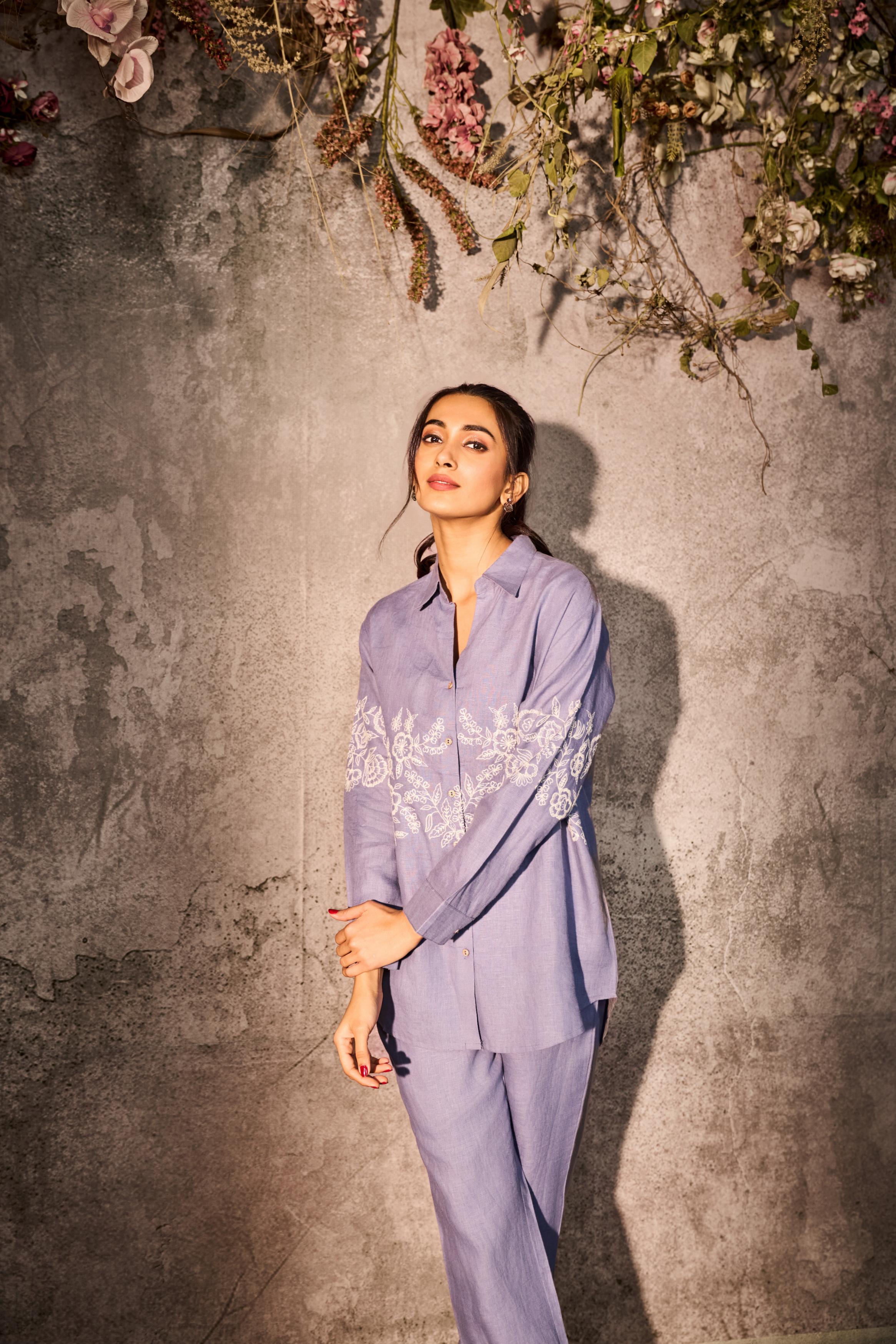Orchid Premium Embroidered Linen Silk Co-Ord Set