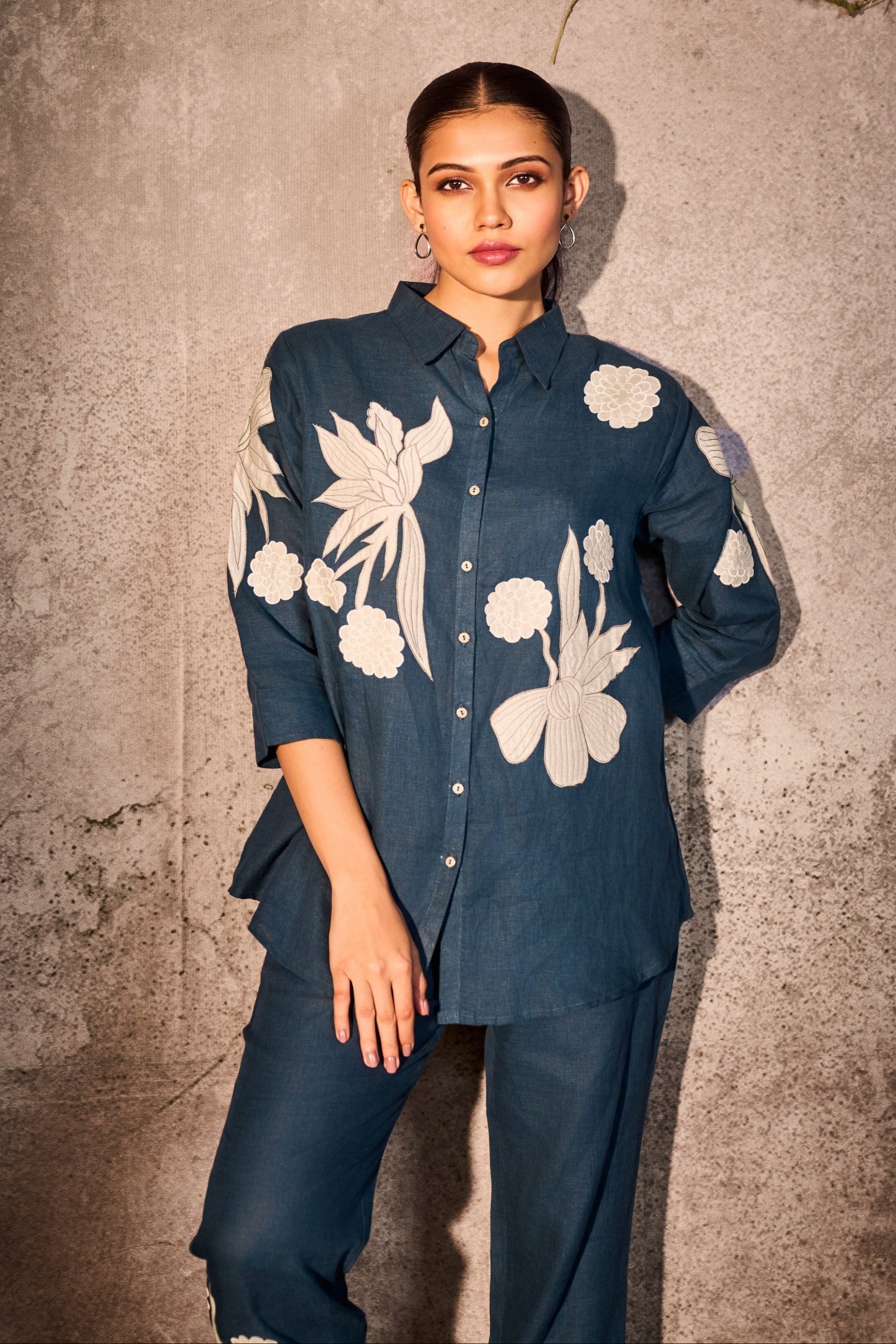 Denim Blue Printed Linen Co-ord Set