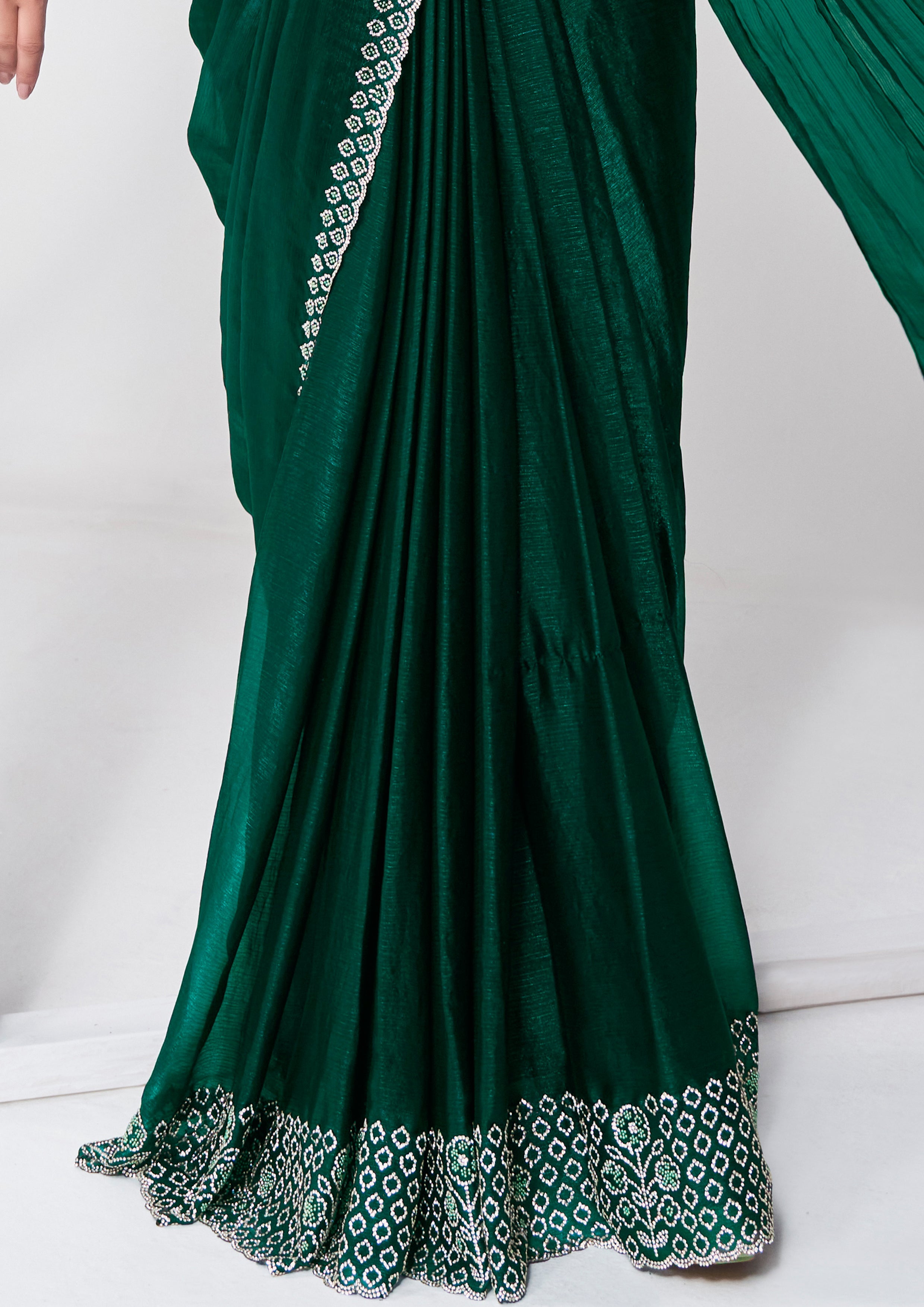 Forest Green Embellished Shimmer Chiffon Saree