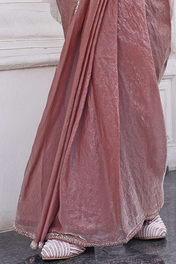 Mauve Metallic Embellished Satin Silk Saree
