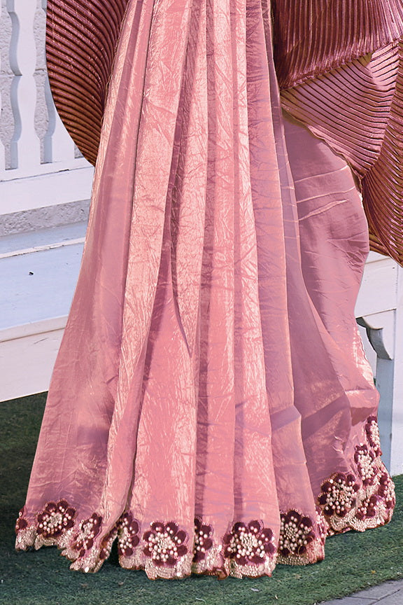 Blush Rose Embellished Crepe Satin Silk Saree