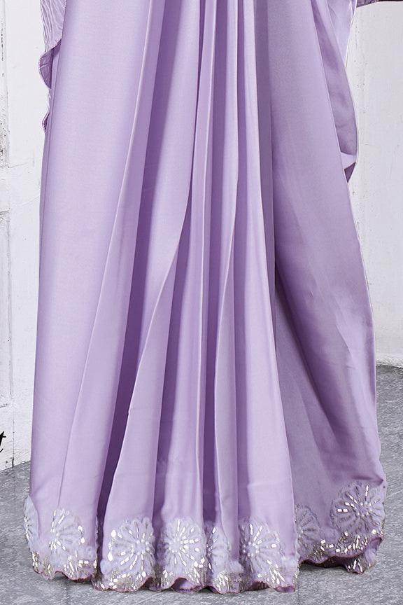Lilac Ripple Embellished Crepe Satin Silk Saree