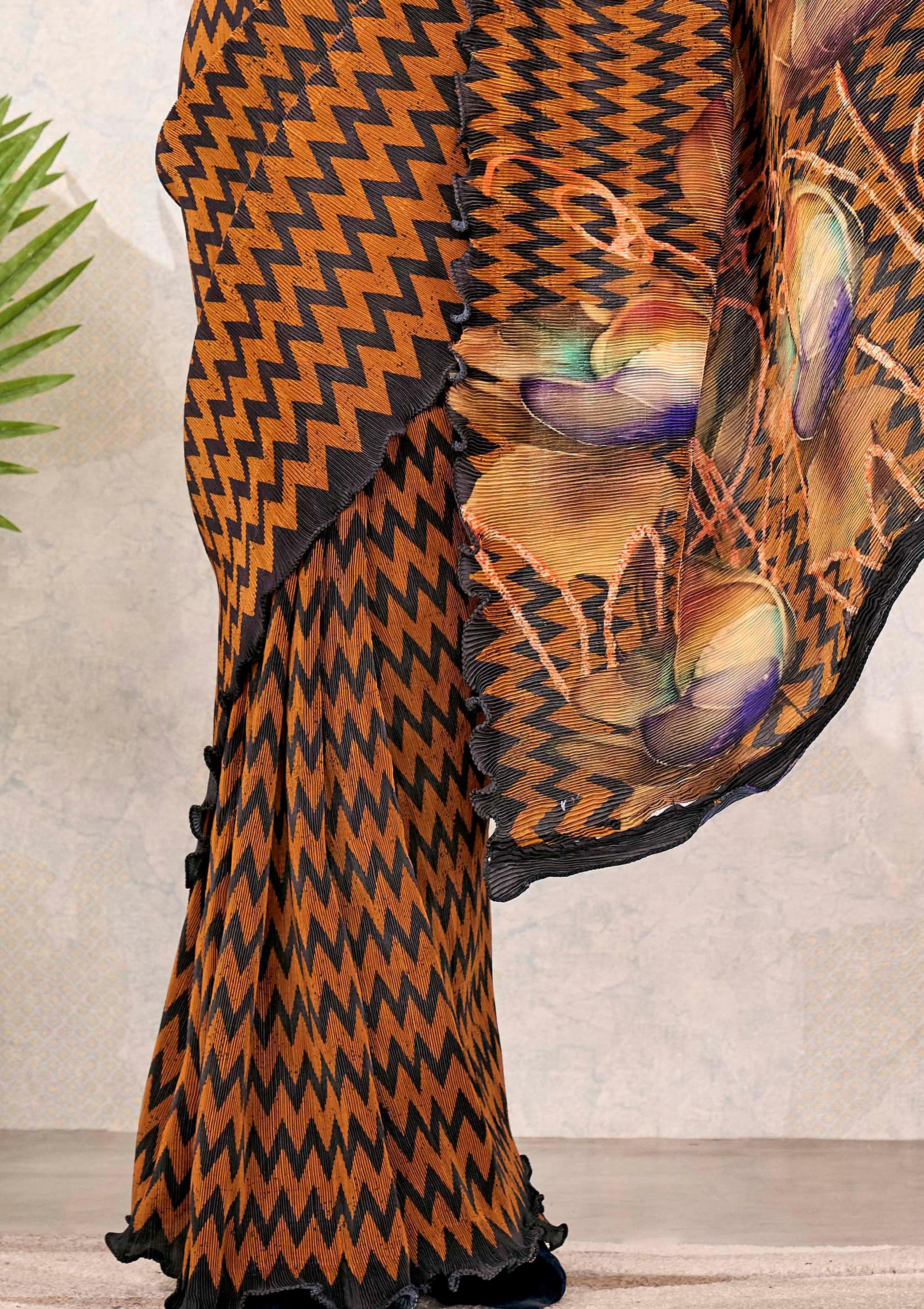 Black & Gold Satin Silk Saree