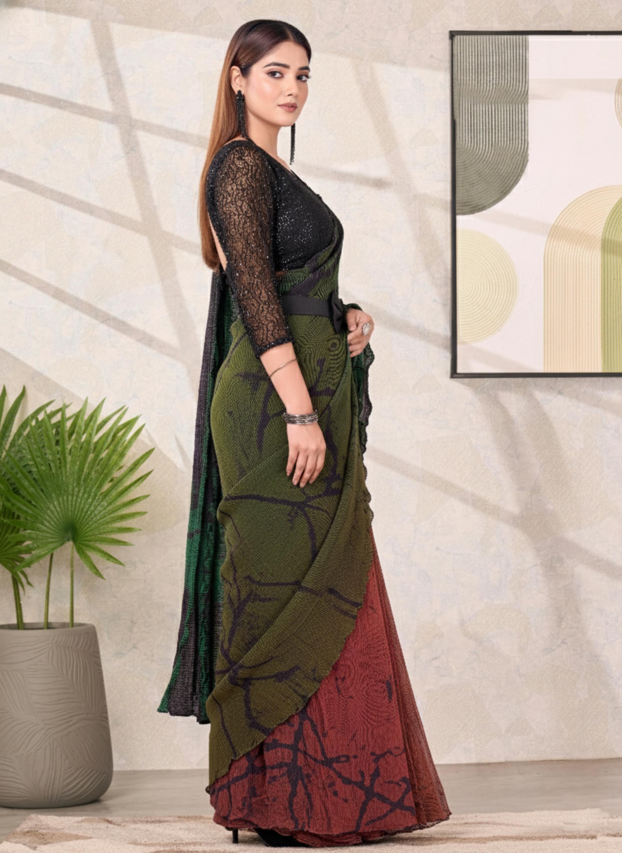 Midnight Noir Embroidered Satin Silk Saree