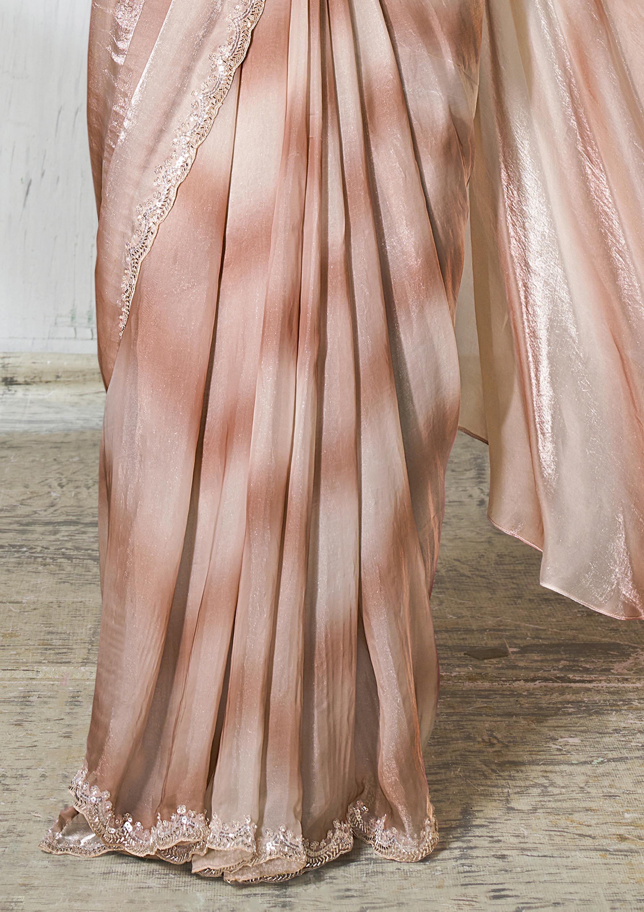 Tusser Radiance Satin Silk Saree with Shaded Lehariya