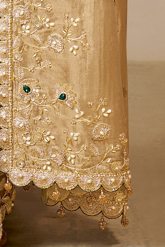 Golden Embellished Kora Zari Tissue Silk Saree
