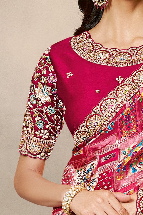 Rani Pink Embellished Gajji Jaquard Silk Saree
