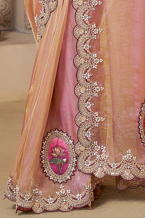 Dusty Rose Embellished Organza Silk Saree