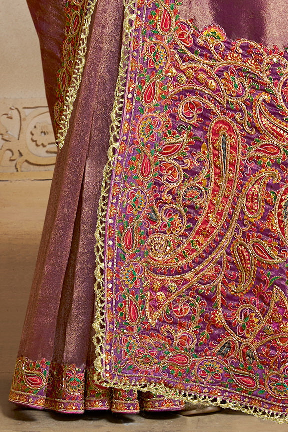 Soft Purple Embroidered jacquard Silk Saree