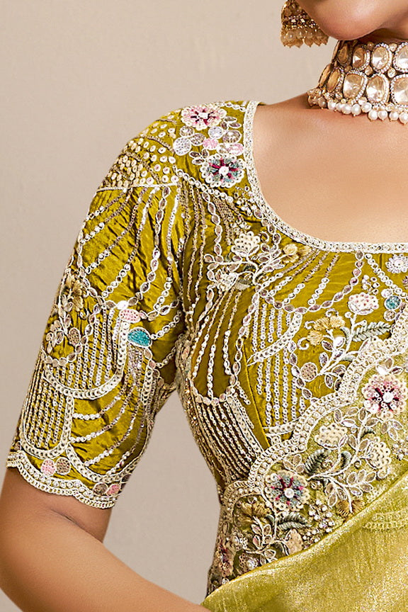 Light Yellow Embellished Organza Silk Saree