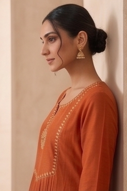 Rust Orange Embroidered Suit Set