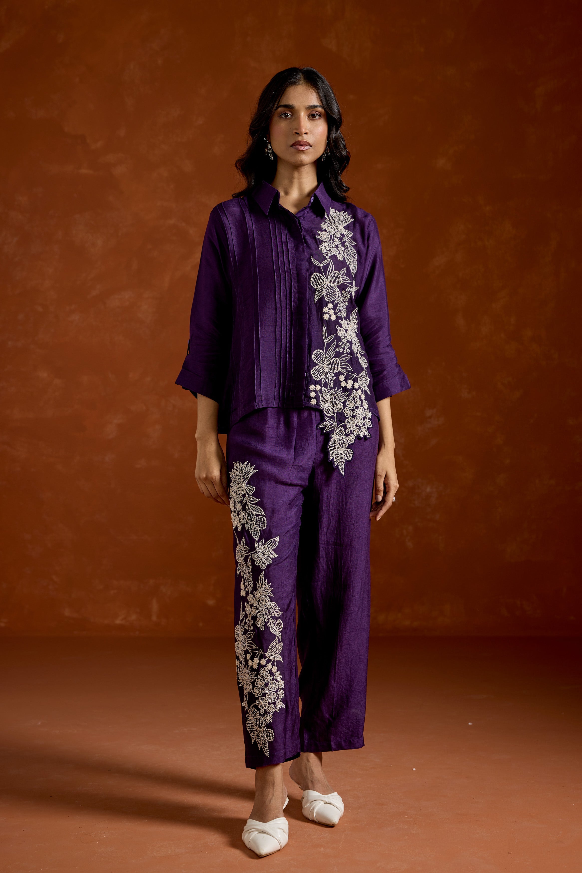 Deep Purple Embroidered Raw Silk Co-Ord Set