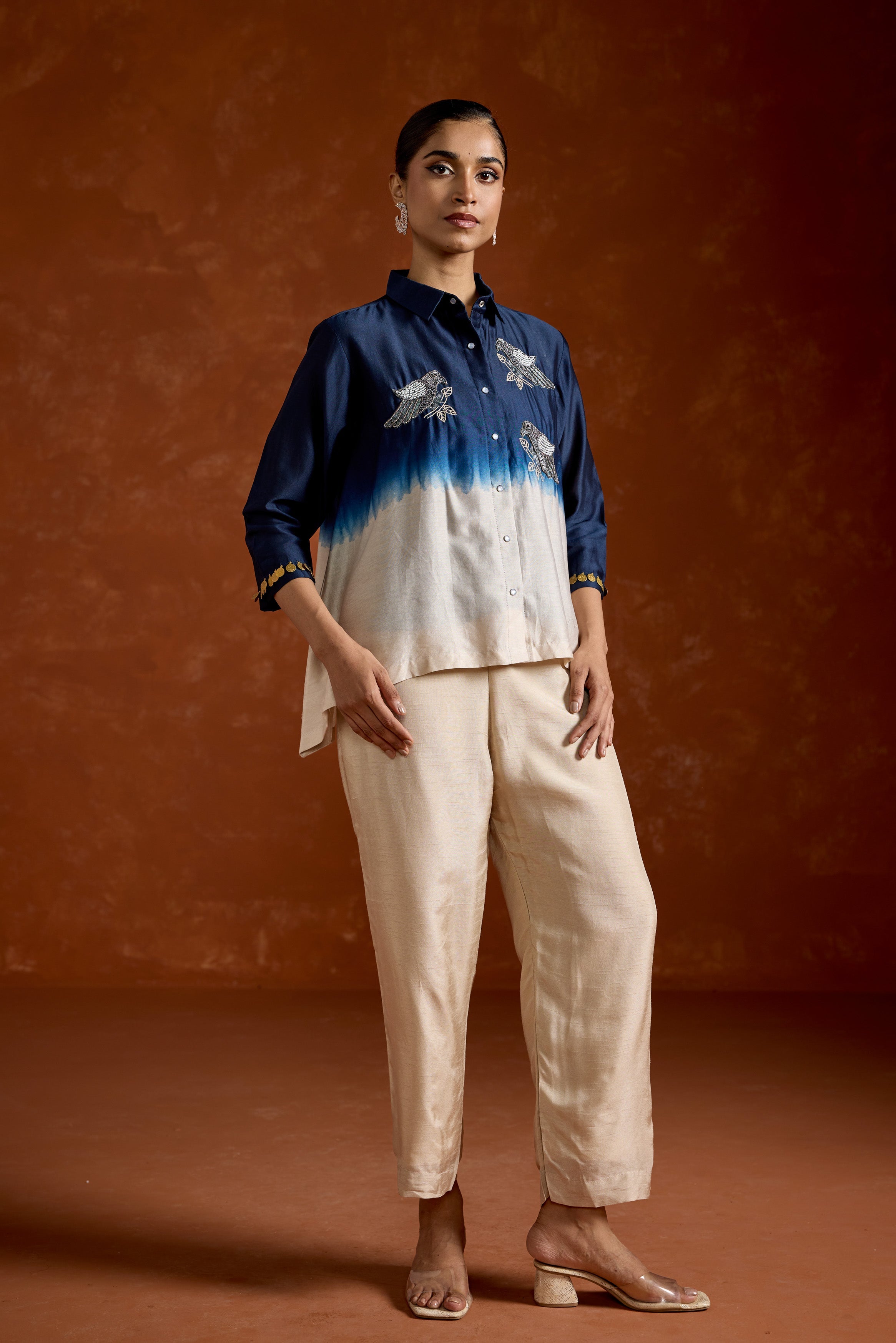 Bluish White Embellished Raw Silk Co-Ord Set