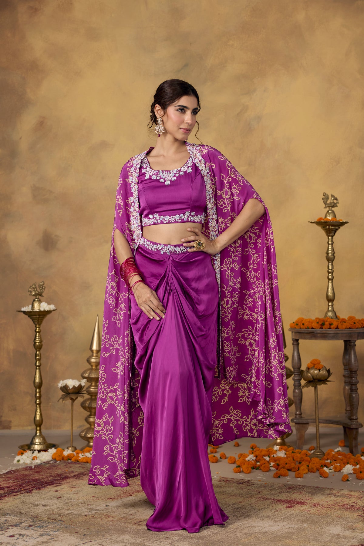 Light Purple Embellished Crepe Silk Skirt Set